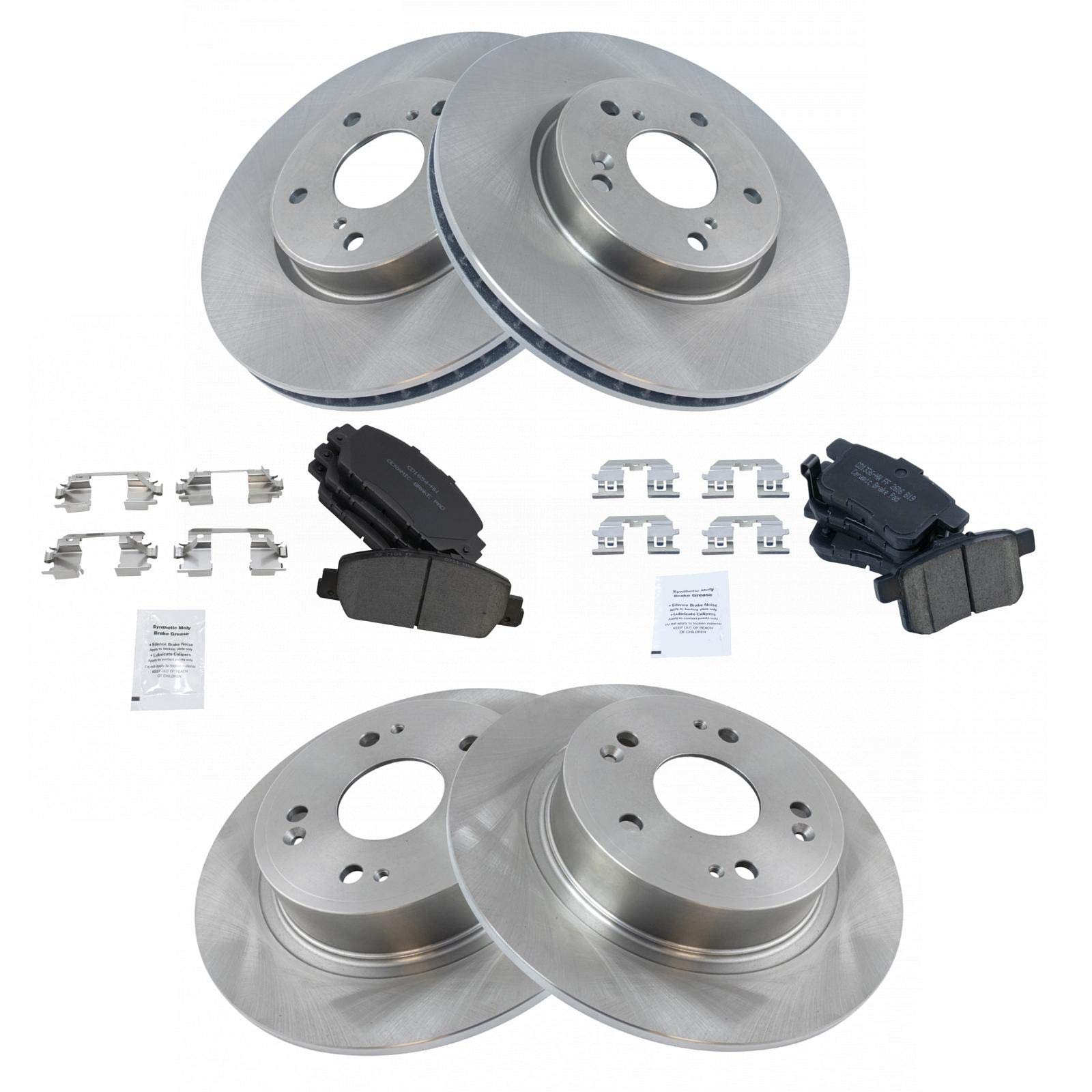Trq Front And Rear Brake Pad & Rotor Kit Brake Pads Brake Rotor Ceramic Compatible With 2013-2017 Honda Accord