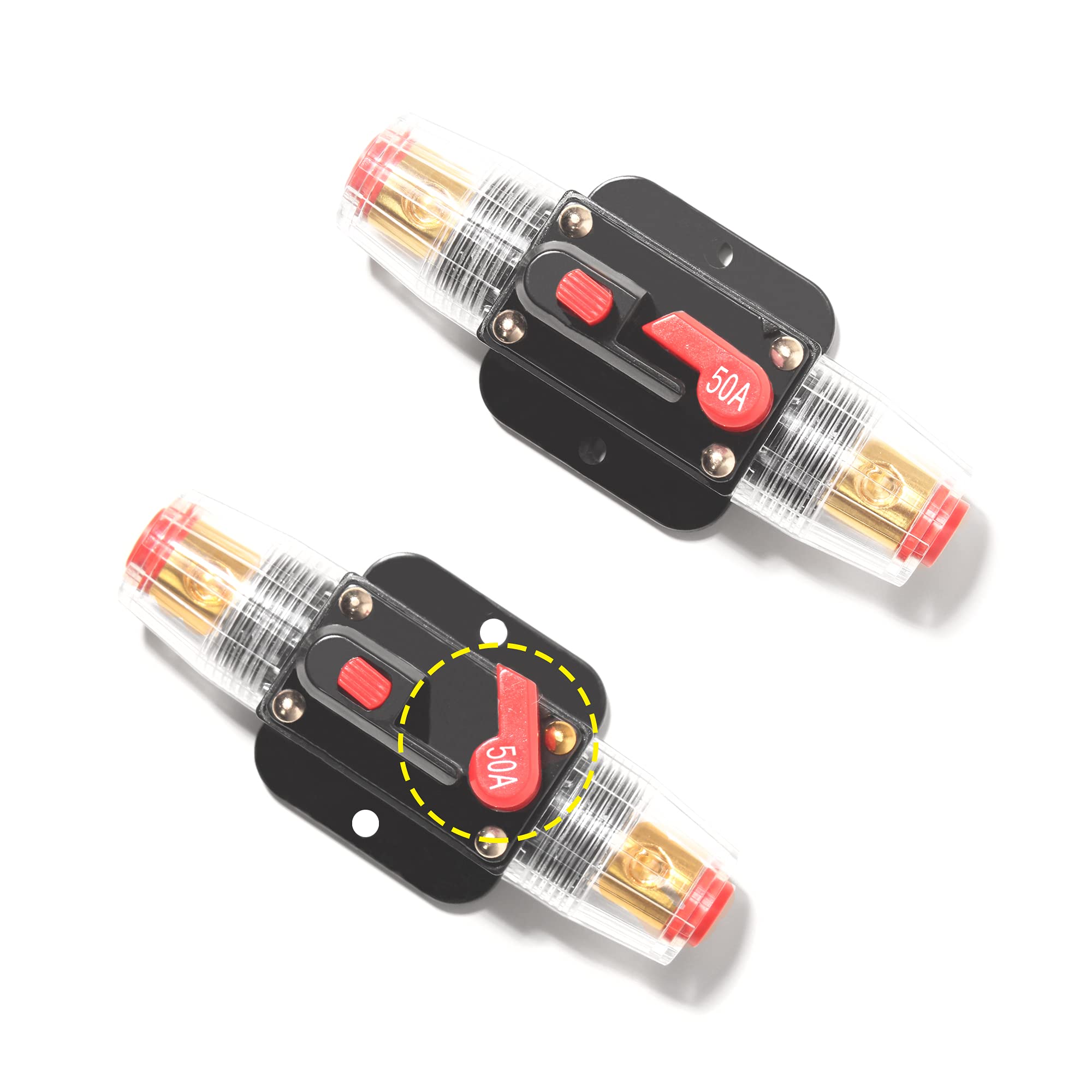 Monrand 2 Pcs 50Amp Car Audio Inline Circuit Breaker,12V 20A 30A 40A 50A 60A Car Audio Inline Circuit Breaker Fuse For System Pr