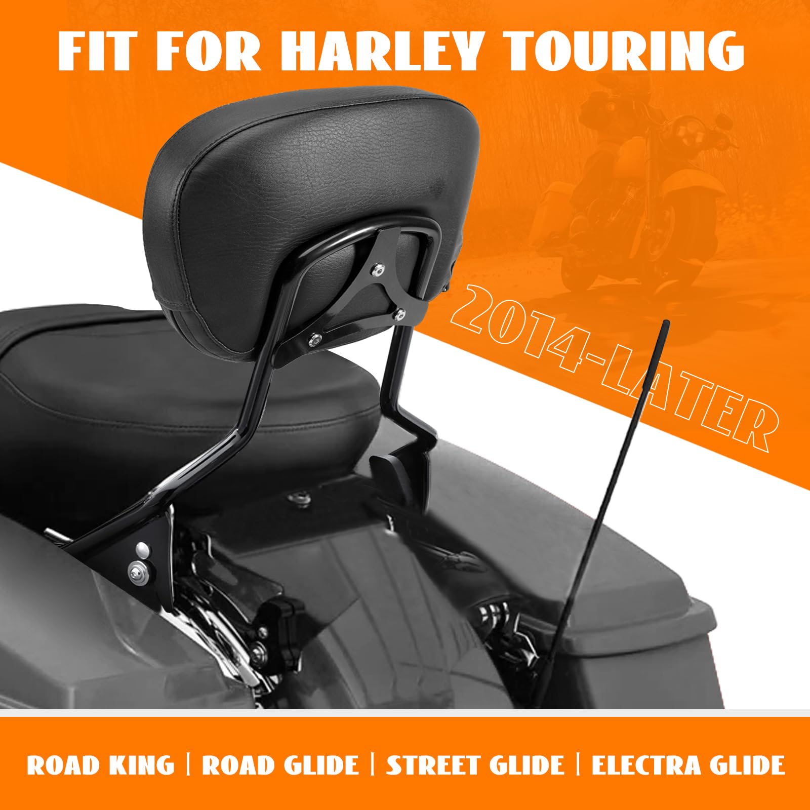Eumti Detachable Sissy Bar Upright For Harley Touring 2009-2024, Rear Passenger Backrest Pad Compatible For Street Glide Road Glide Flhr Flhx Flht Fltr Electra Glide Road King Ultra Limited Cvo