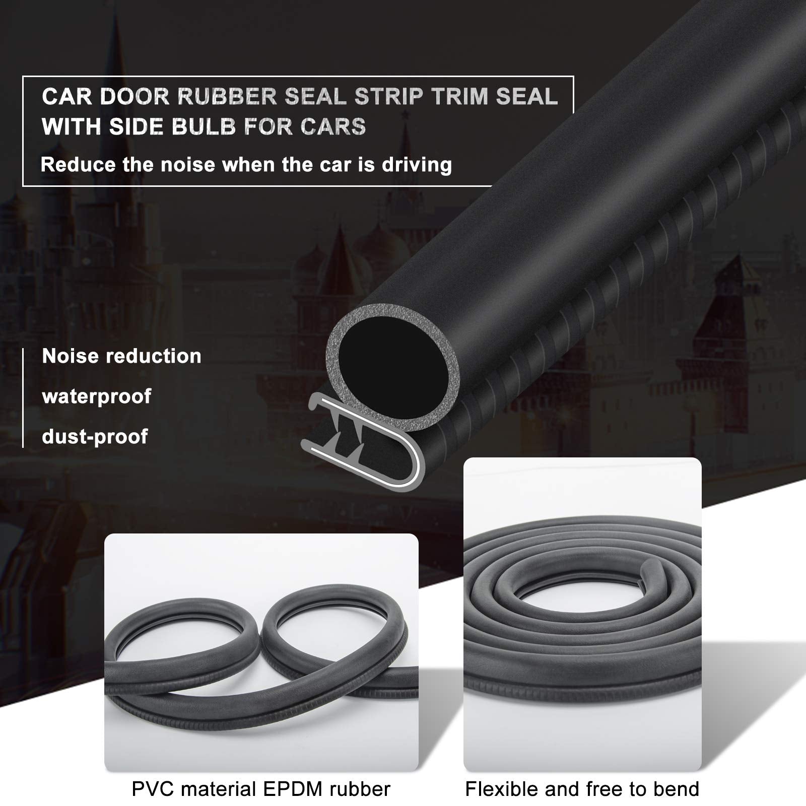 Car Door Rubber Seal Strip with Side Bulb, 20 Feet PVC Bulb Trim with EPDM Automotive Rubber Weather Stripping for Cars, Boats,