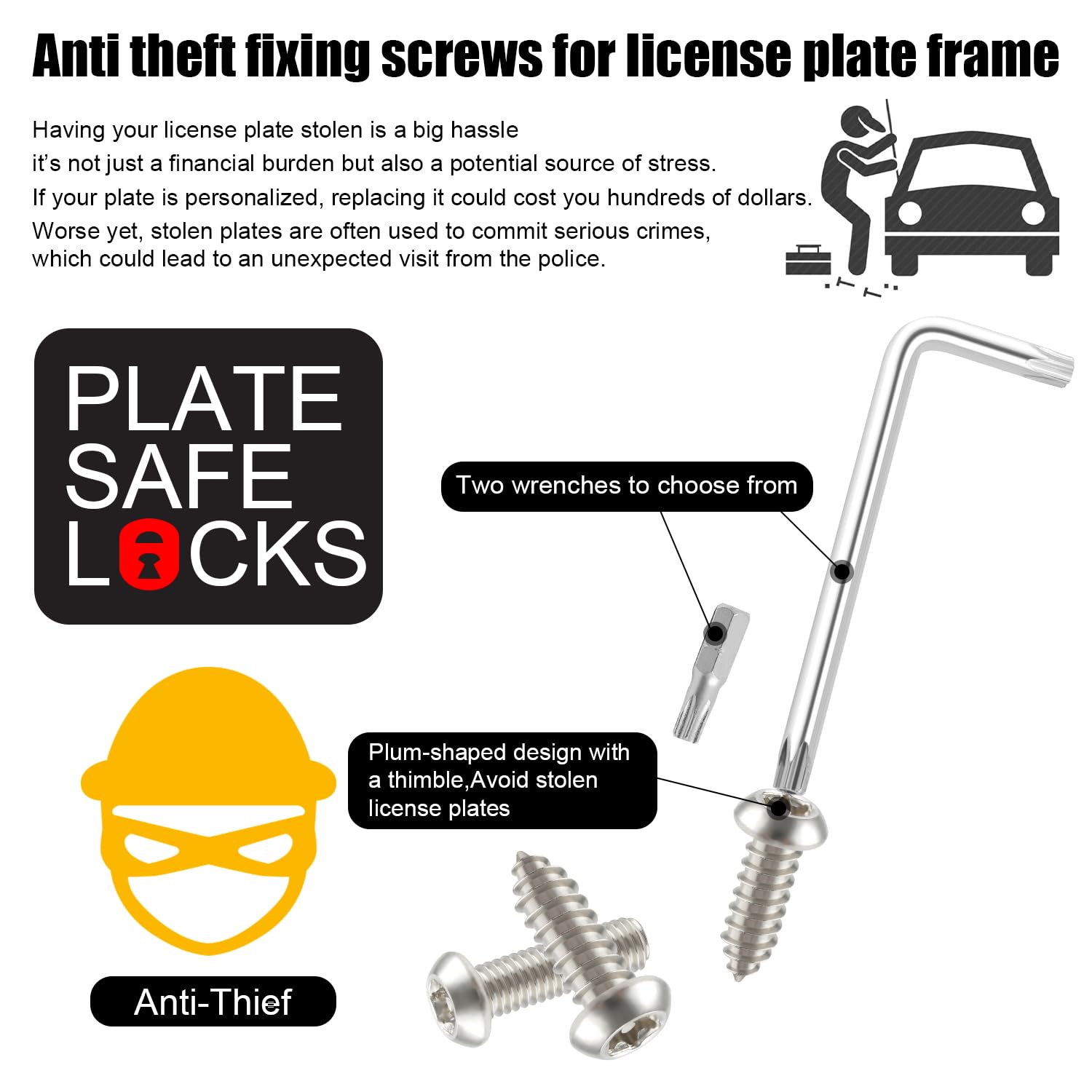 Livtee Anti Theft License Plate Screws Set For Securing Frames And Covers, License Plate Bolts, M6 (1/4'') Tamper Proof Screws,