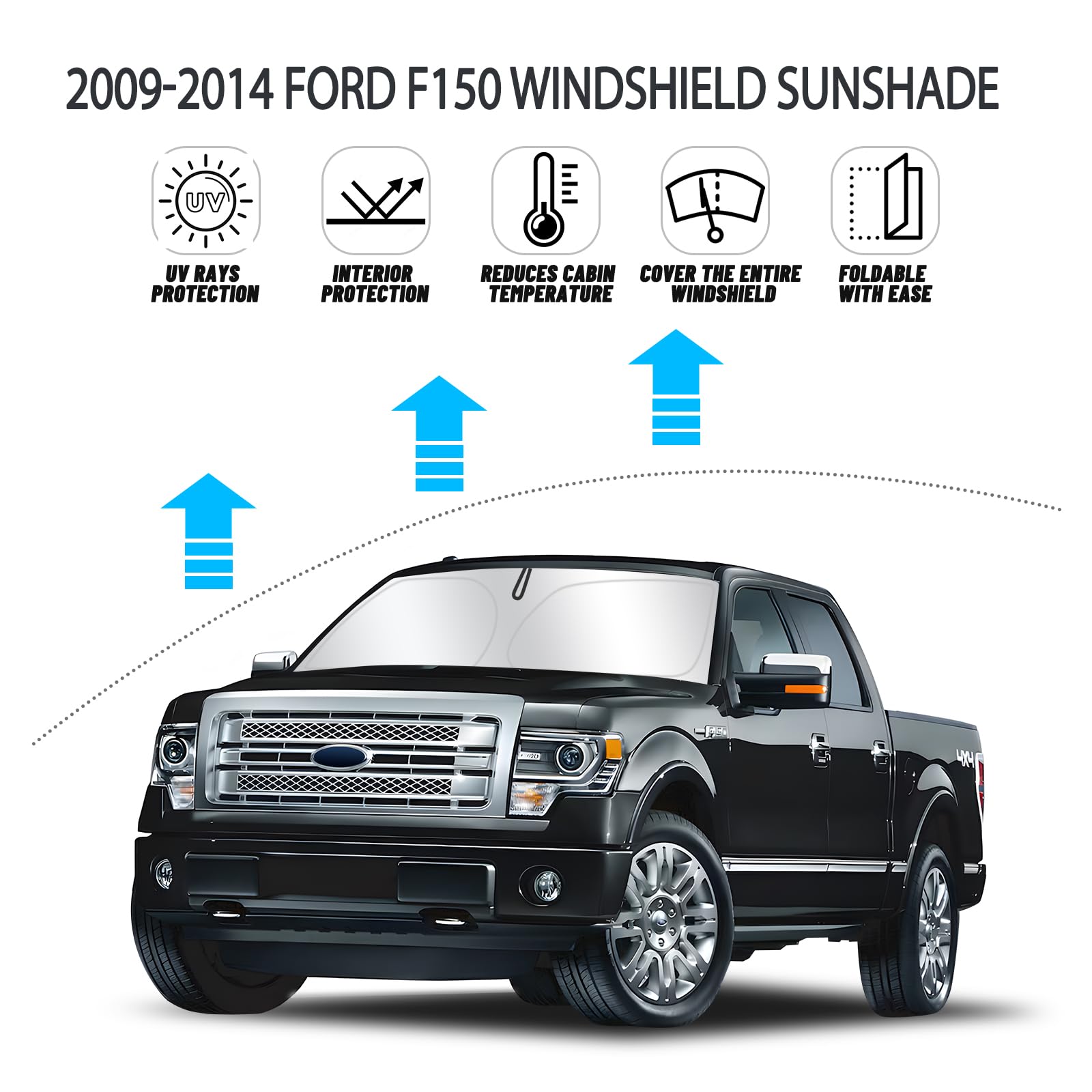 D-Lumina Windshield Sun Shade For 2009-2014 Fo-Rd F150 Accessories, Front Window Sunshade Sun Visor Protector Block Uv Rays Heat