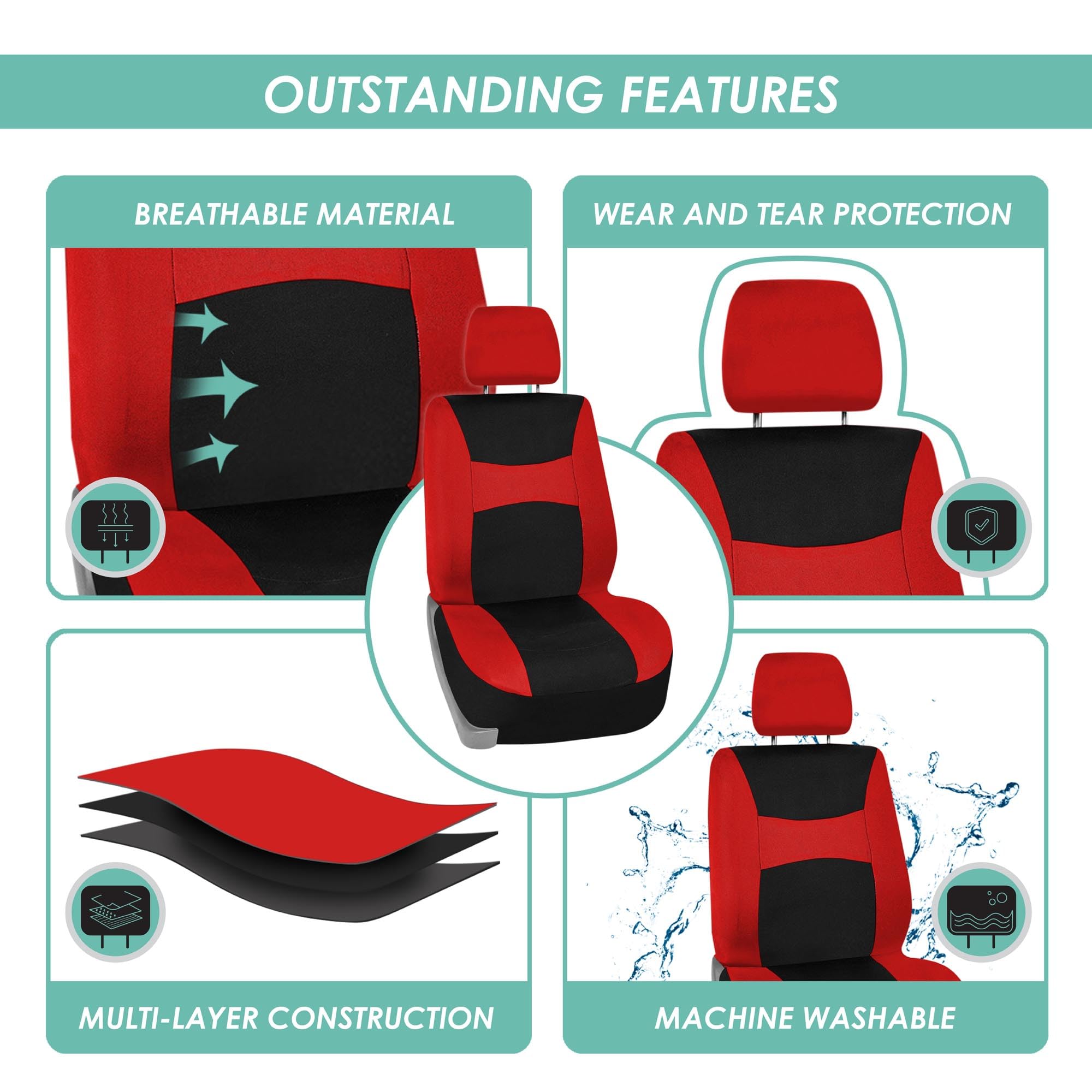 Fh Group Car Seat Covers Full Set Cloth, Universal Fit Combo, Automotive Covers, Low Back Front Airbag Compatible,Split Bench Re