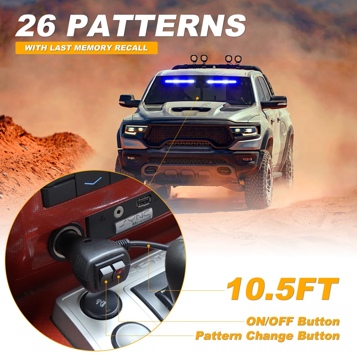 Lrter 2X17.7 Emergency Dash Lights Interior Windshield Strobe Volunteer Firefighter Lights Warning Hazard Safety Front/Rear Deck