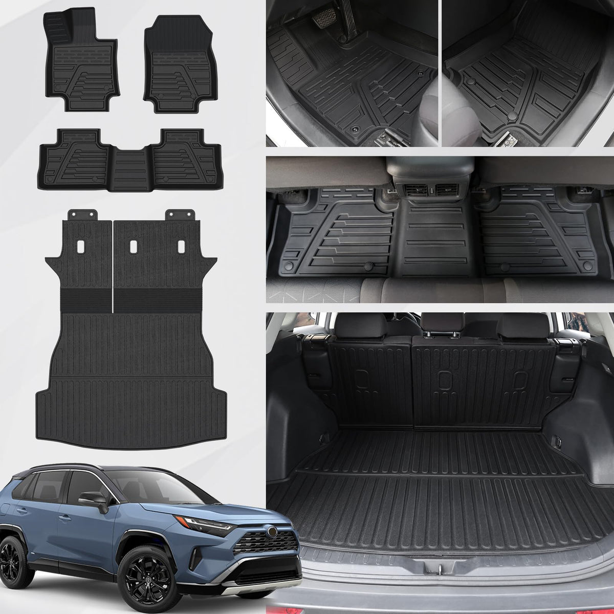 Joularise Floor Mats Cargo Mats Set Compatible With 2019-2024 2025 Toyota Rav4 Accessories, All Weather Tpe Trunk Cargo Liner Se