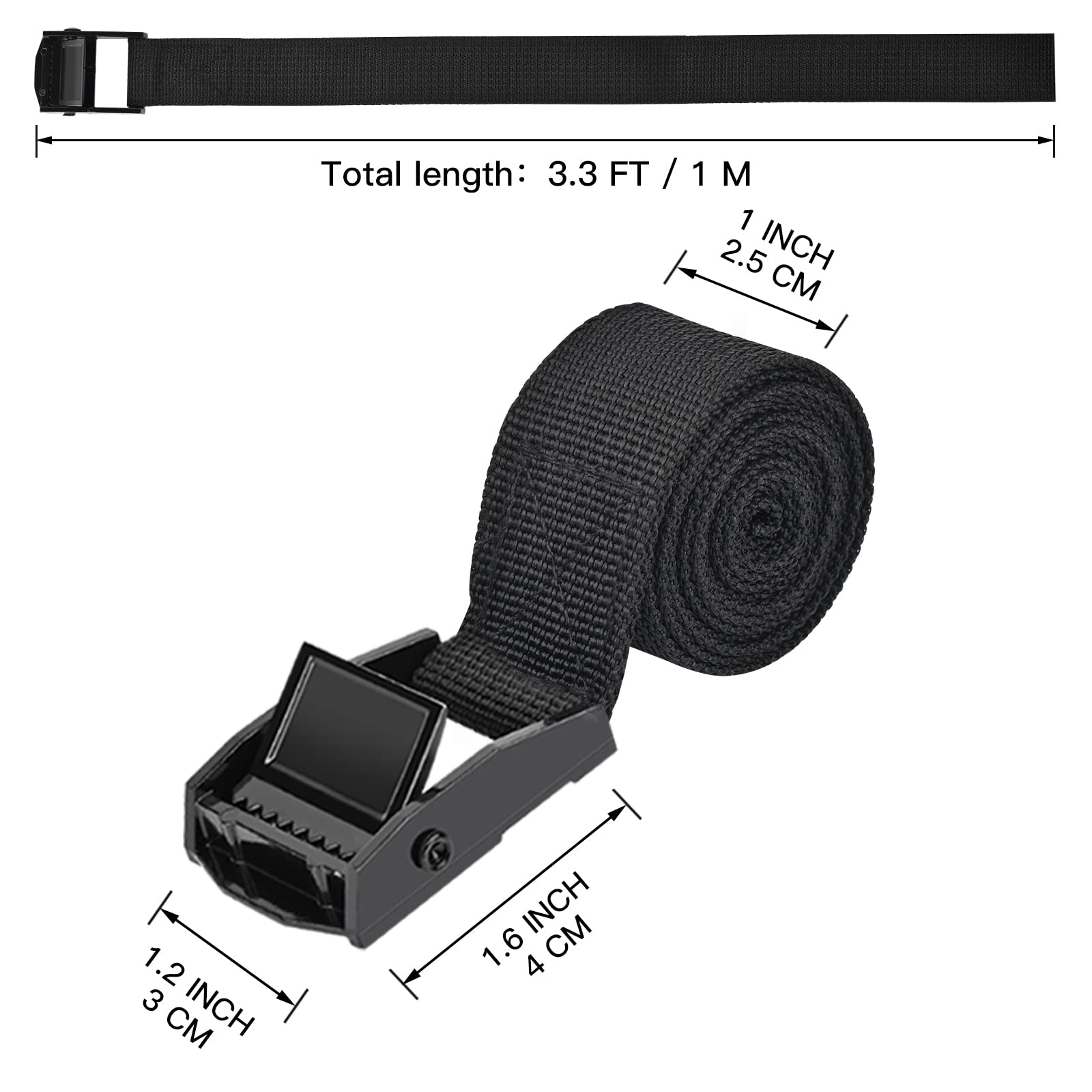 Kshineni Tie Down Straps 6 Pcs Lashing Strap 3.3' X 1 Adjustable Heavy Duty Cam Buckle Cinch Straps For Cargo, Trucks, Luggage, Trailer, Motorcycle (Black)