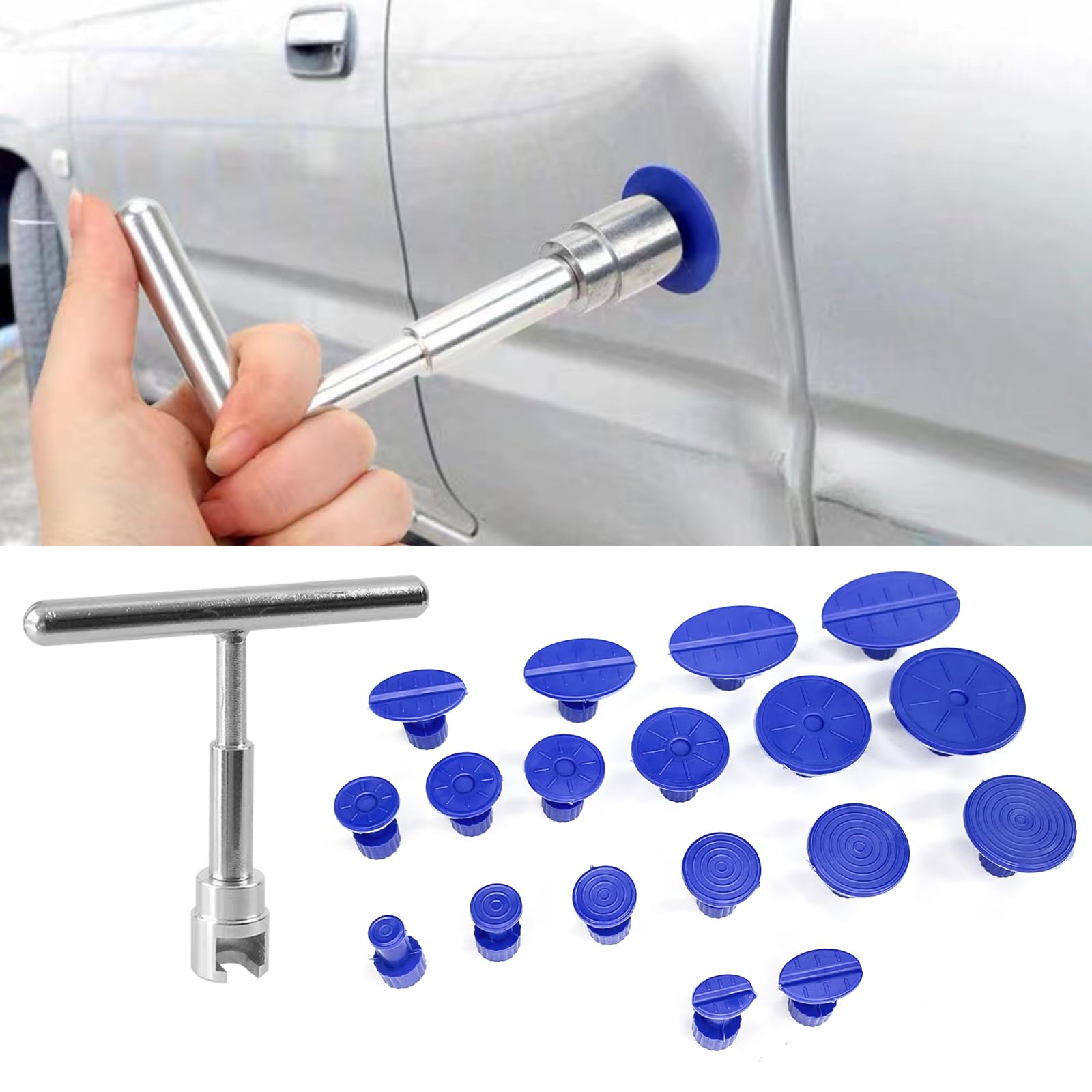 pvotawp Car Dent Remover Puller Kit, Paintless Dent Repair Tool, Car Body Dent Small Hail Dent Remover Set with Aluminum T Slide