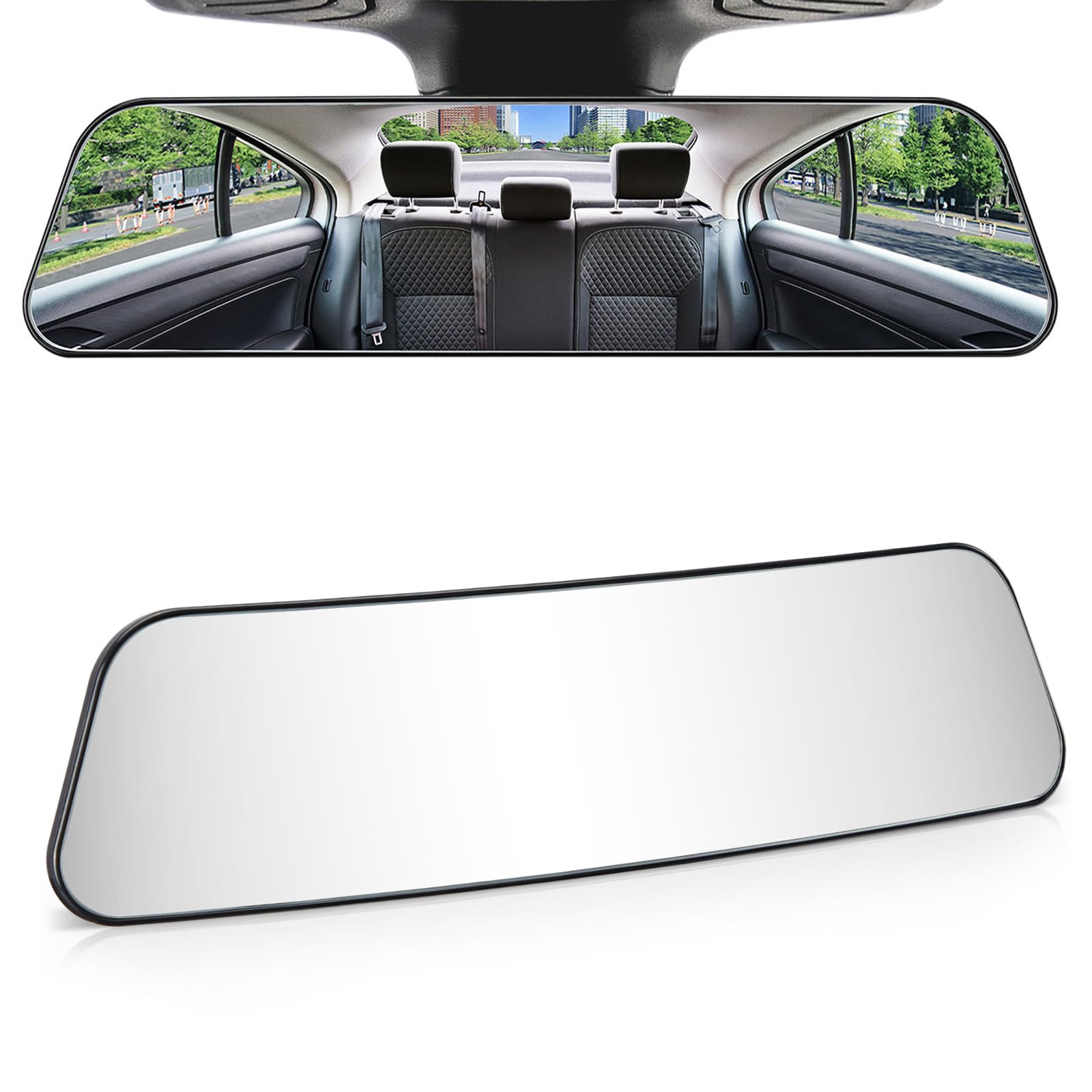 Joytutus Rear View Mirror, 12 Inch Panoramic Rearview Mirror, Interior Clip-On Wide Angle Convex Universal Rear View Mirror To R