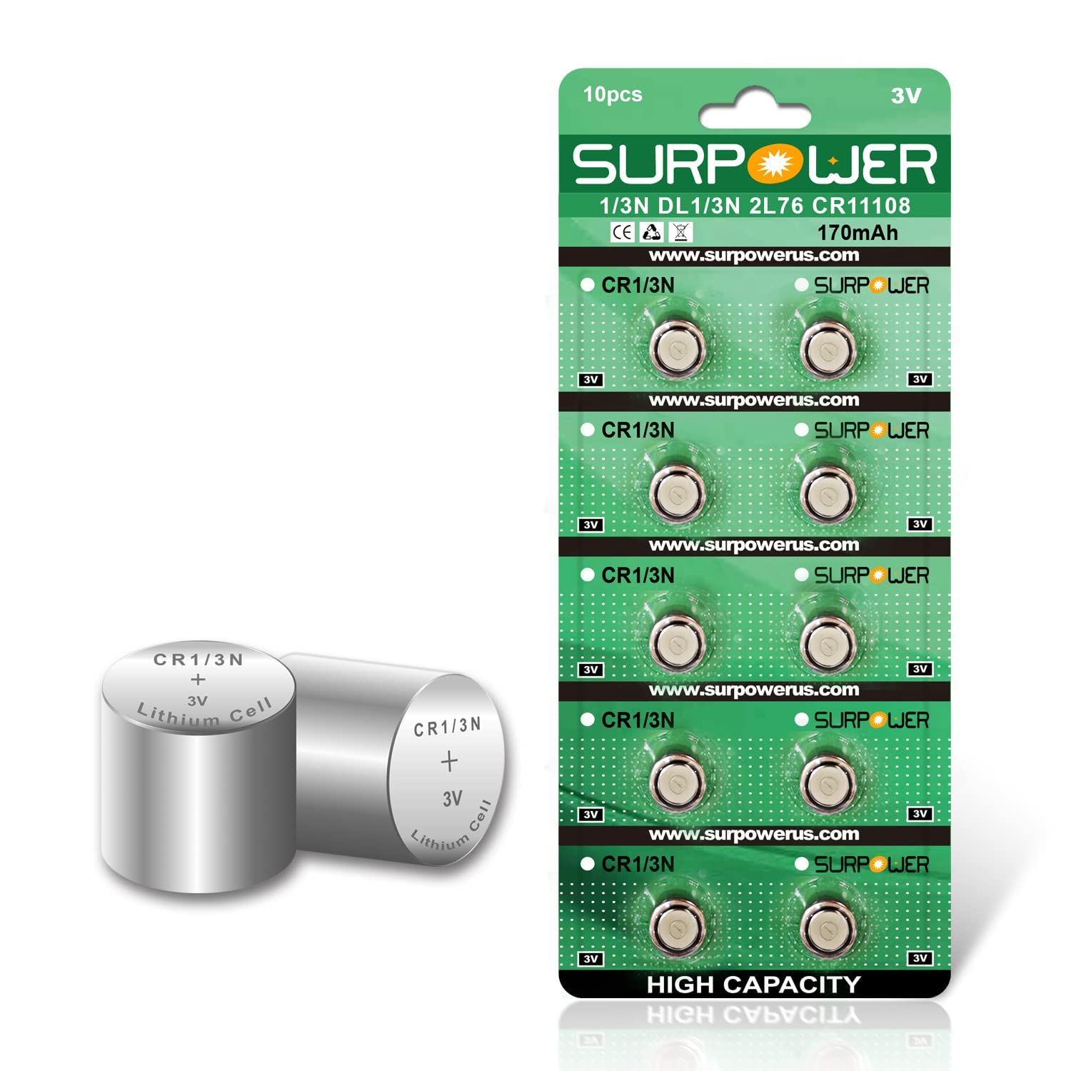 Surpower Cr1/3N 3V Lithium Battery 10 Pack ?5-Year Warranty?