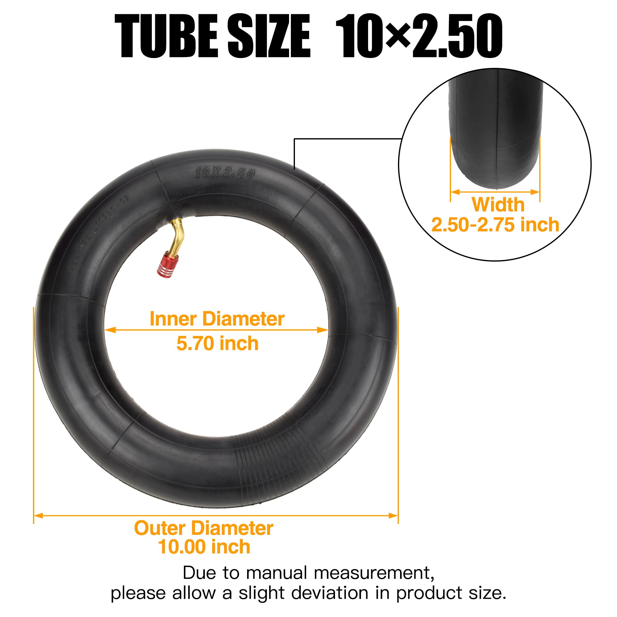 Fvrito 10X2.50/2.75 10 Inch Inner Tube For Smart Self Balance Mobility Electric Scooter 36V 48V 400W 500W 800W Hub Motor Mijia M365 With Tr87 Angled Stem 2 Pack