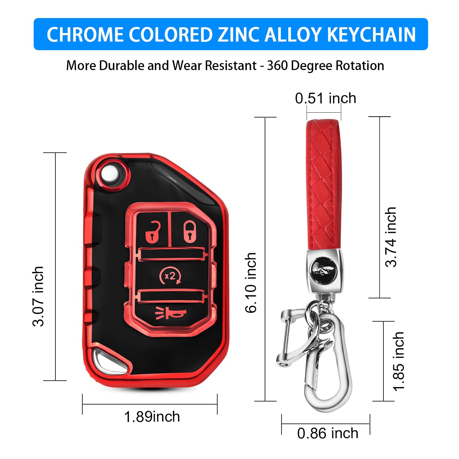 QBUC for Jeep Key Fob Cover with Keychain Compatible with Jeep Wrangler JLU JL Gladiator Rubicon JT Car Flip Key (red)