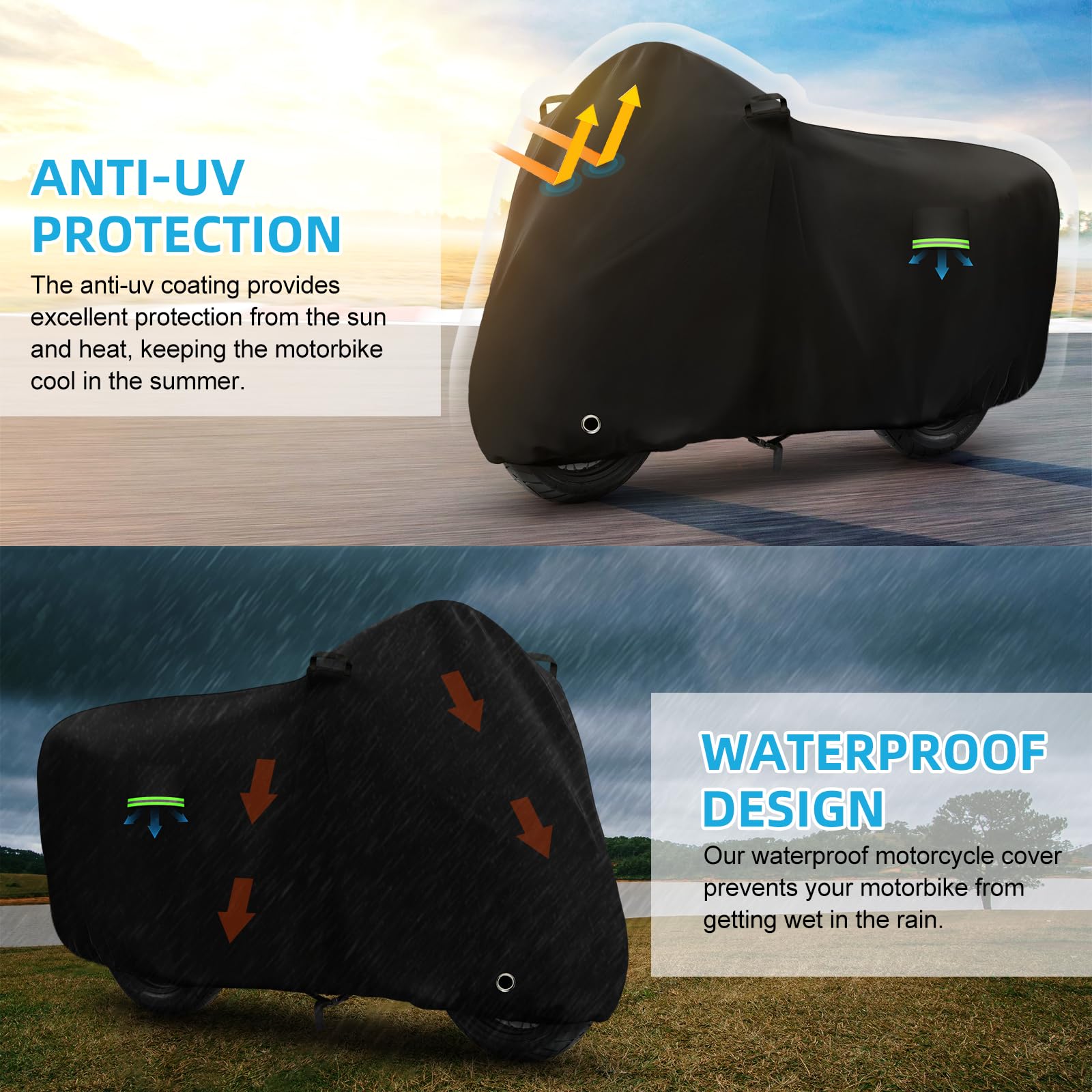 Motorcycle Cover Waterproof for Pan America 1250 Special Adventure/V-Strom 1050/Versys 1000 SE/Tiger, Heavy Duty Sun UV Dust Rai