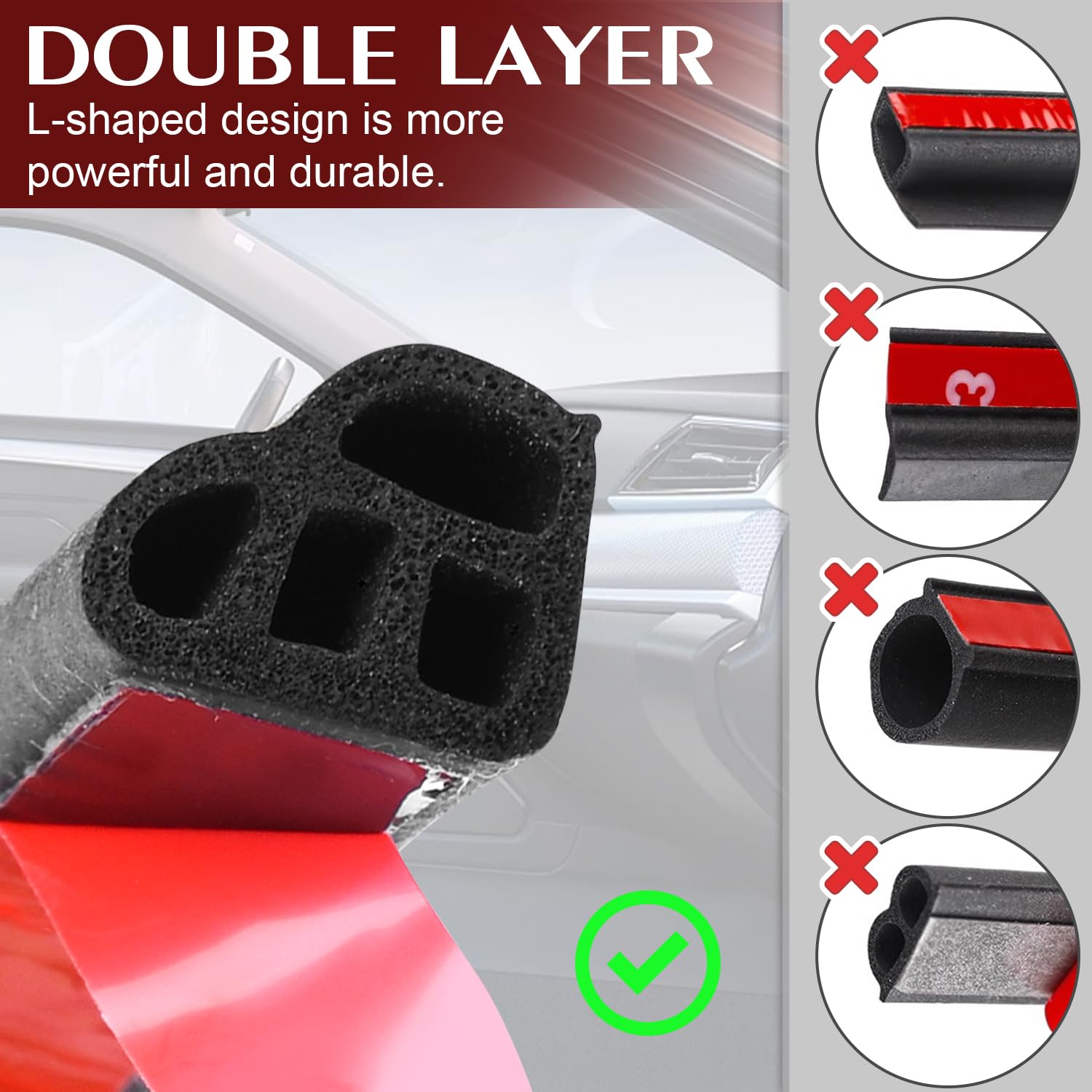 Car Weather Stripping Self Adhesive 33Ft Double Layer L Shape Automotive Soundproofing Weatherstrip Adhesive Universal Car Door