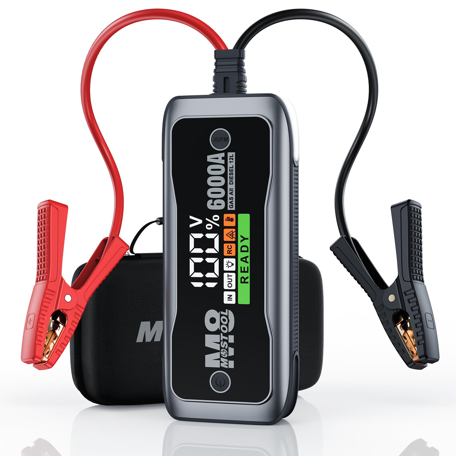MOSTOOL M8 6000A Flagship Car Jump Starter, 12V Professional Battery Pack with Smart LCD, Heavy Duty Safety Clamps, 24000mAh Pow