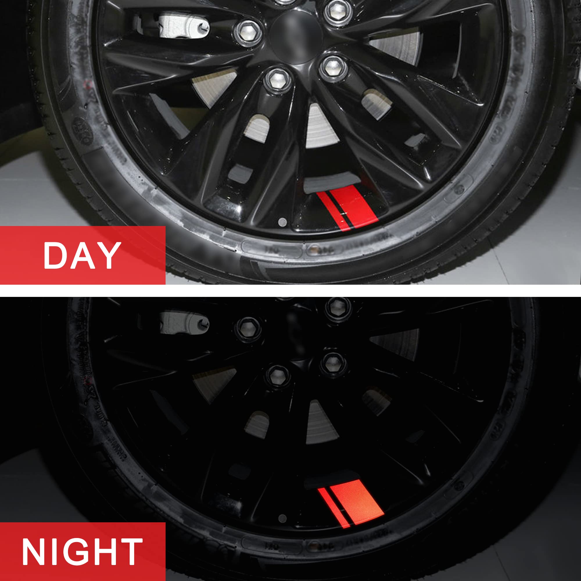 TOMALL 6pcs Wheel Rim Stripe Reflective Stickers for Car Vinyl Reflective Safety Decoration Stripe Universal Rim Decals for Bumper Fender Accessories (Red)