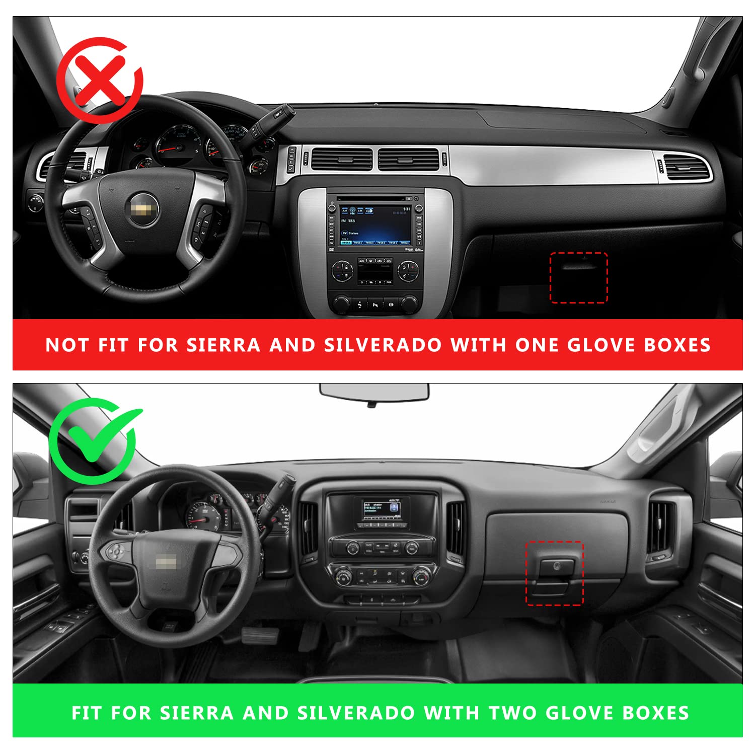 Posaid Dashboard Dash Cover Carpet For Chevy Silverado 2007-2013 And Gmc Sierra 07-13 With Two Glove Boxes Car Dash Cover Mat Bl