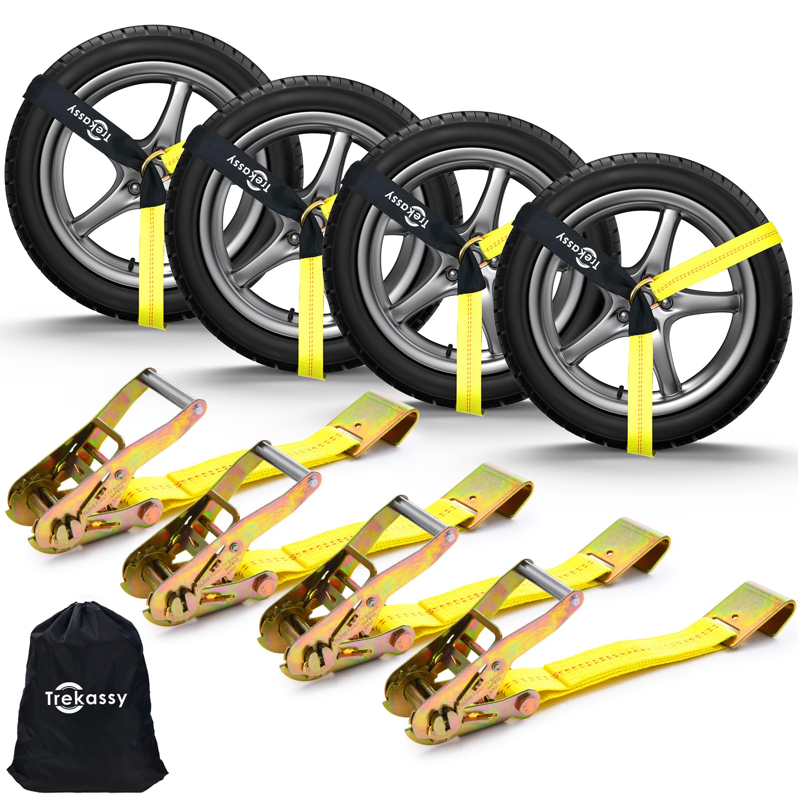Trekassy Car Tie Down Straps for Trailers with Flat Hooks, 2 x 120 Heavy Duty Car Hauler Straps, 10000 LBS Break Strength (4