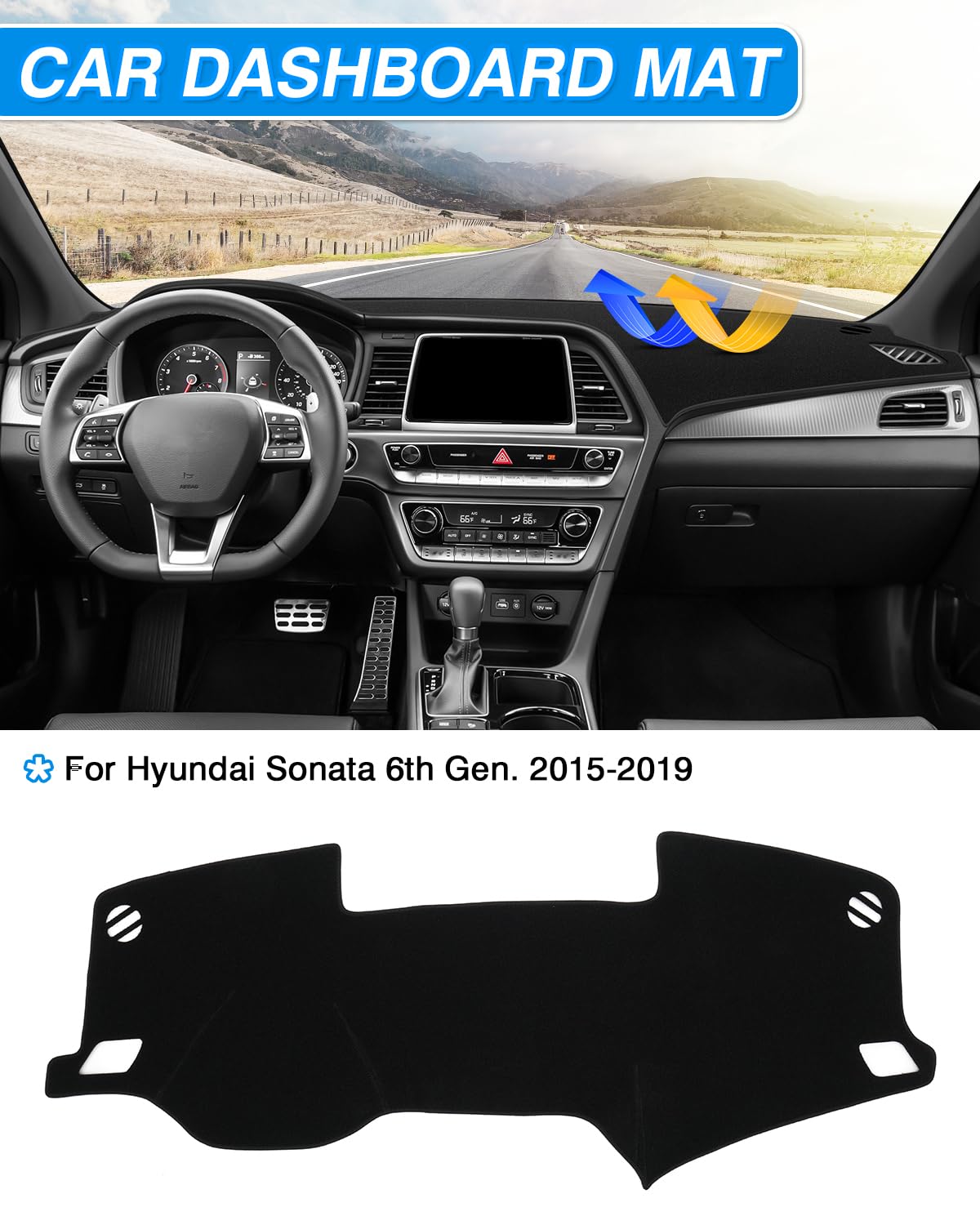 Cartist Custom Fit For Dash Cover For Hyundai Sonata 2015 2016 2017 2018 2019 Dashboard Cover Mat Non-Slip Pad Carpet Sunshield