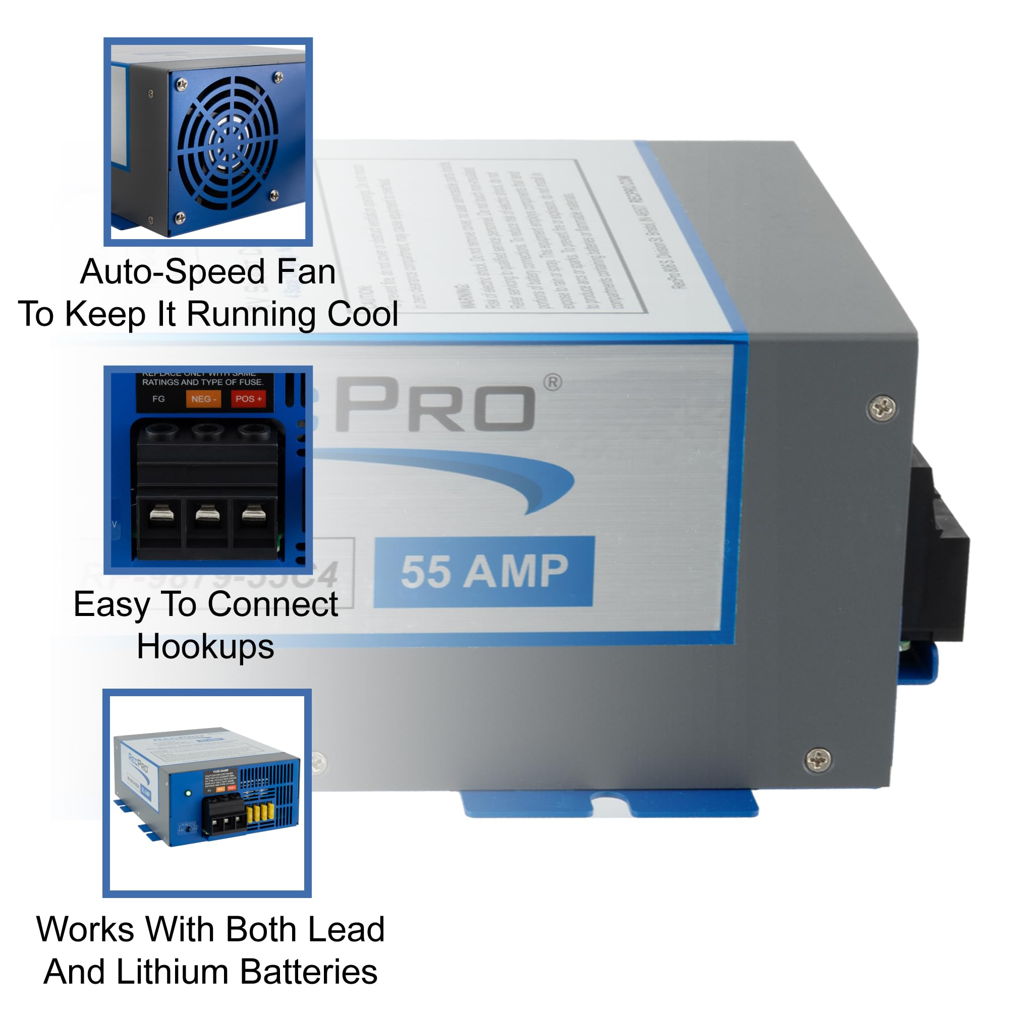 Recpro Rv Converter 55 Amp | Rv Power Converter & Battery Charger | 4 Stage Smart Charging | 120Vac To 12Vdc | 13V To 16.5V Oper