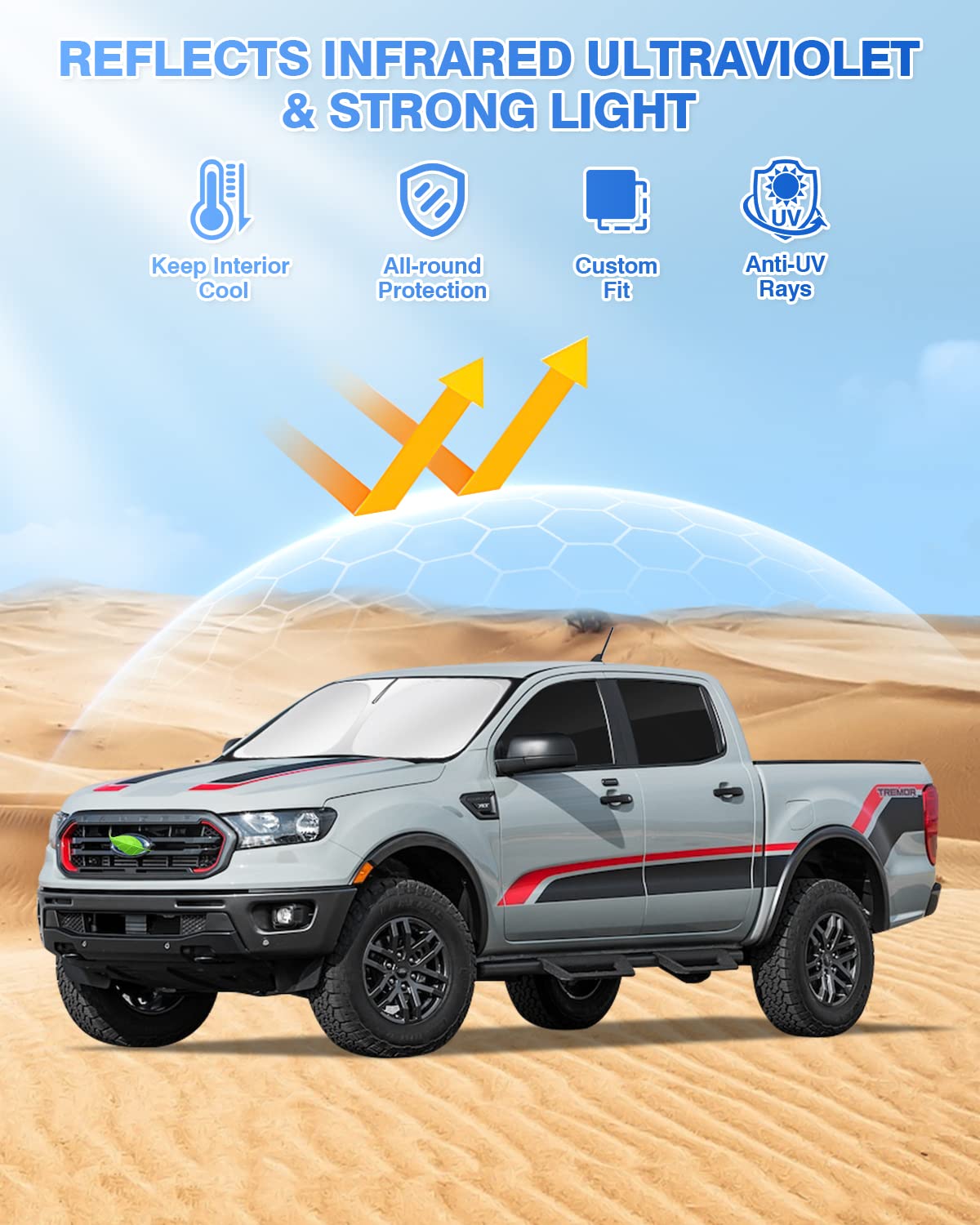 Canvcle Sunshades For 2019-2024 2025 Ford Ranger 4Door Windshield Sunshade Side Rear Windows Sun Visor Shield Privacy Cover Keep