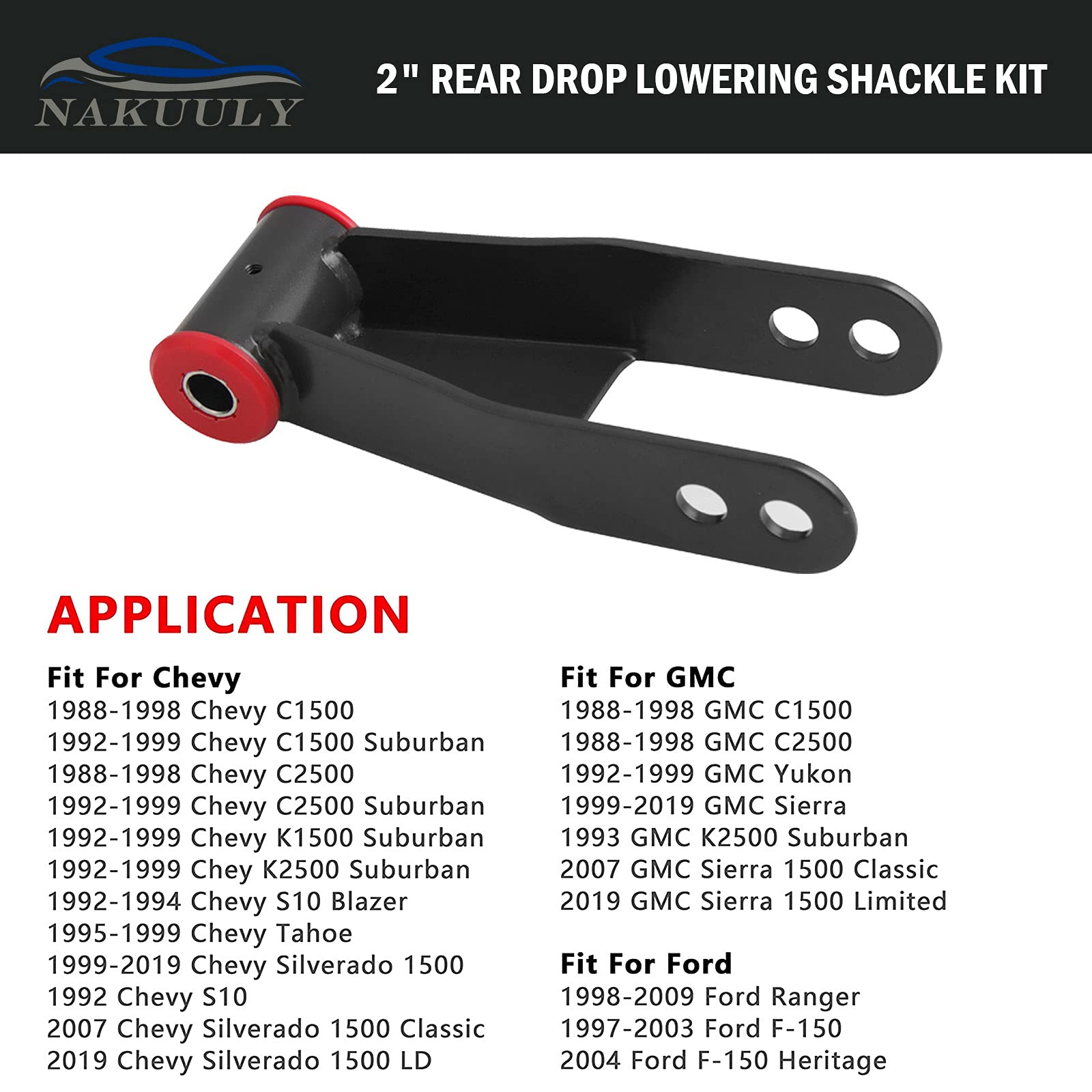 2 Rear Drop Lowering Shackle Suspension Kit Compatible With 1988-1998 Chevy & Gmc C1500/C2500 1988-2019 Silverado Sierra 1500 Replaces # 410520