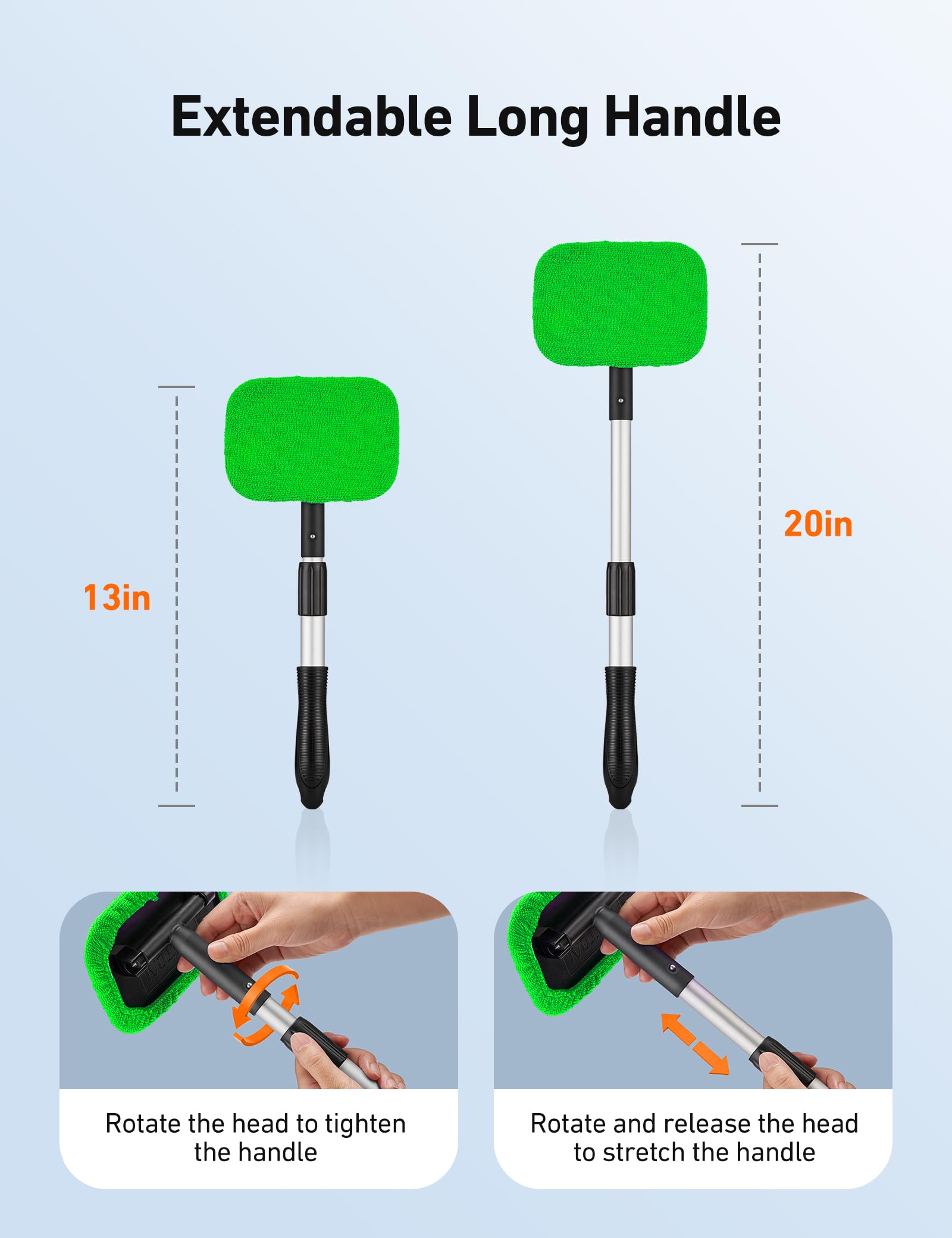 Astroai Windshield Cleaner, Microfiber Car Window Cleaner With 4 Reusable And Washable Microfiber Pads And Extendable Handle Aut