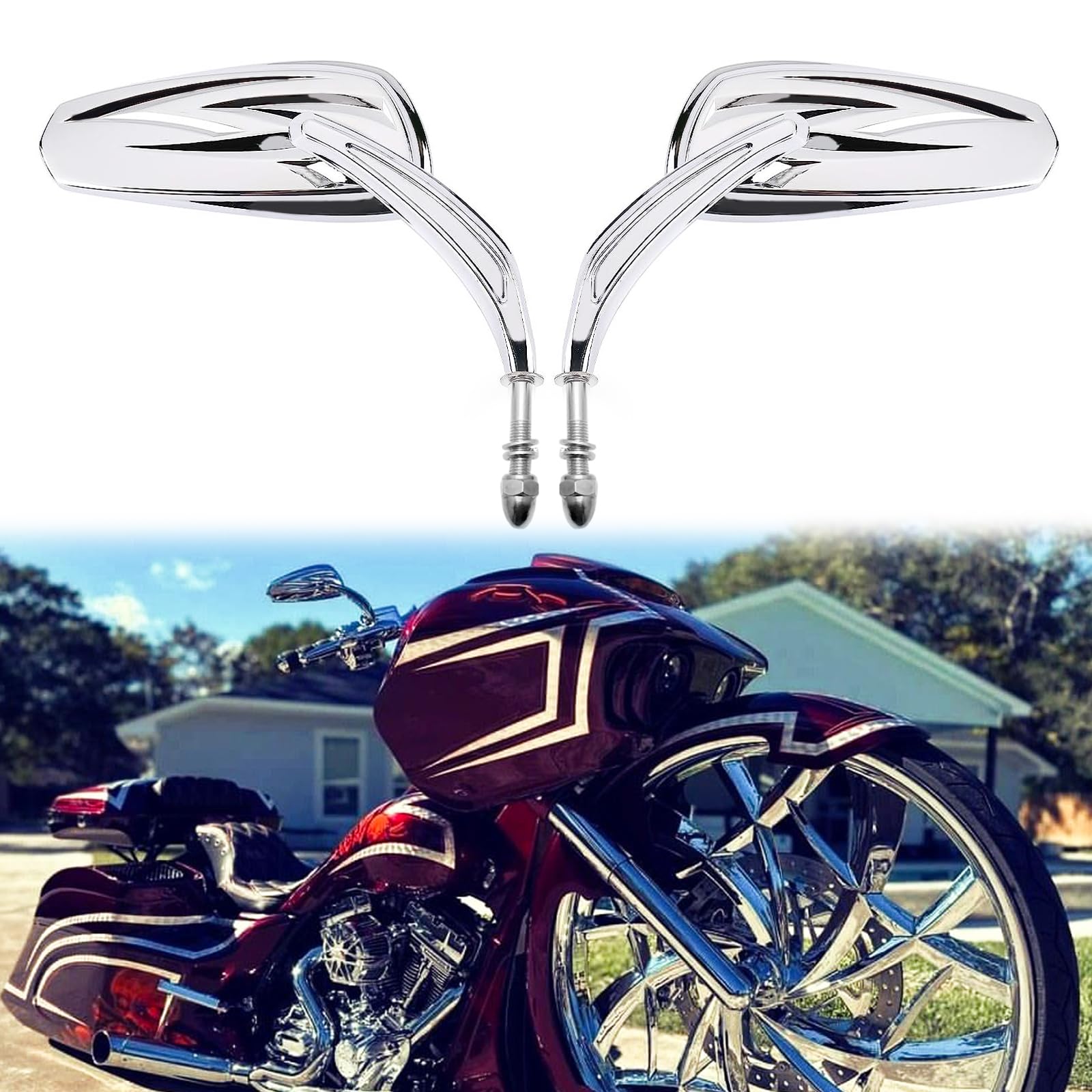 Chrome Motorcycle Side Mirror For Road King Street Electra Glide Road Glide Dyna Softail Rearview 1982-2018 2019 2020 (Chrome#1)