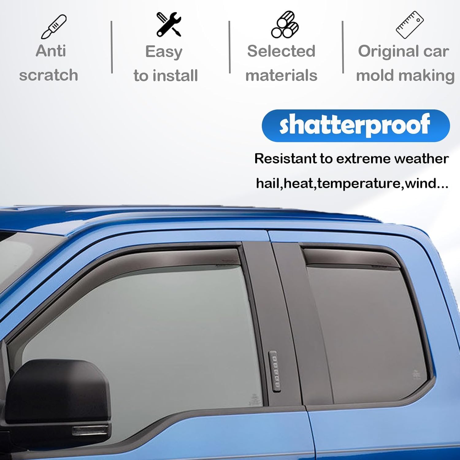 Window Rain Guards For 2007-2013 Chevy Silverado & Gmc Sierra 1500 For Extended Cab, Window Visor Vent Wind Shade Deflector Shie