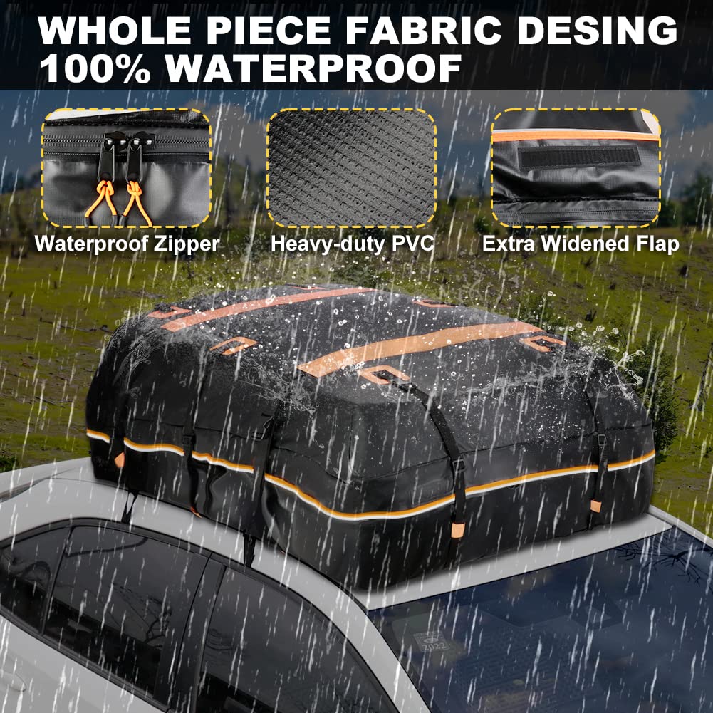 Rooftop Cargo Carrier Bag Waterproof 20 Cubic Car Roof Bag Cargo Carrier All Cars with/Without Rack Includes Anti-Slip Mat 10 Re