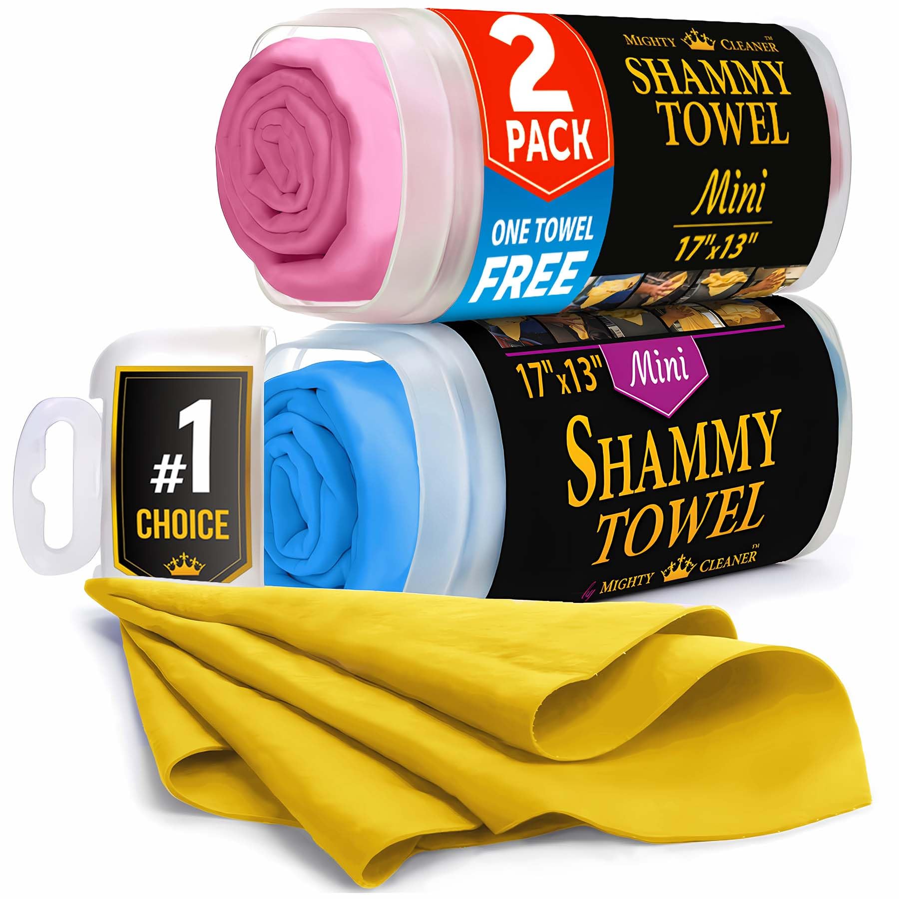 Premium 2Pk Mini +1 Free Shammy Cloth - Super Absorbent Chamois Towel - Reusable Scratch-Free Car Drying Towel - 17'X13'