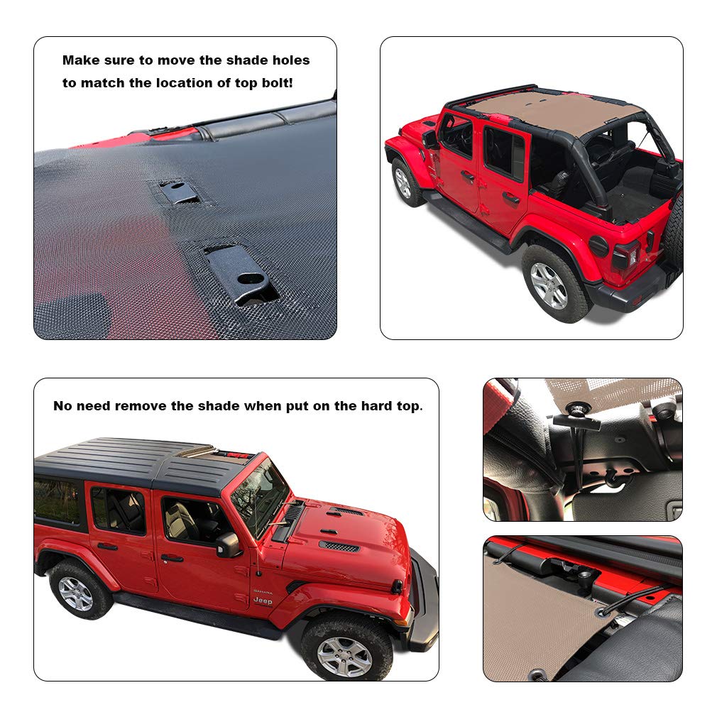 Shadeidea Sun Shade Top For Jeep Wrangler Top Sunshade Jl Unlimited (2018-2023) 4 Door Front And Rear-Tan Mesh Screen Sunshade J