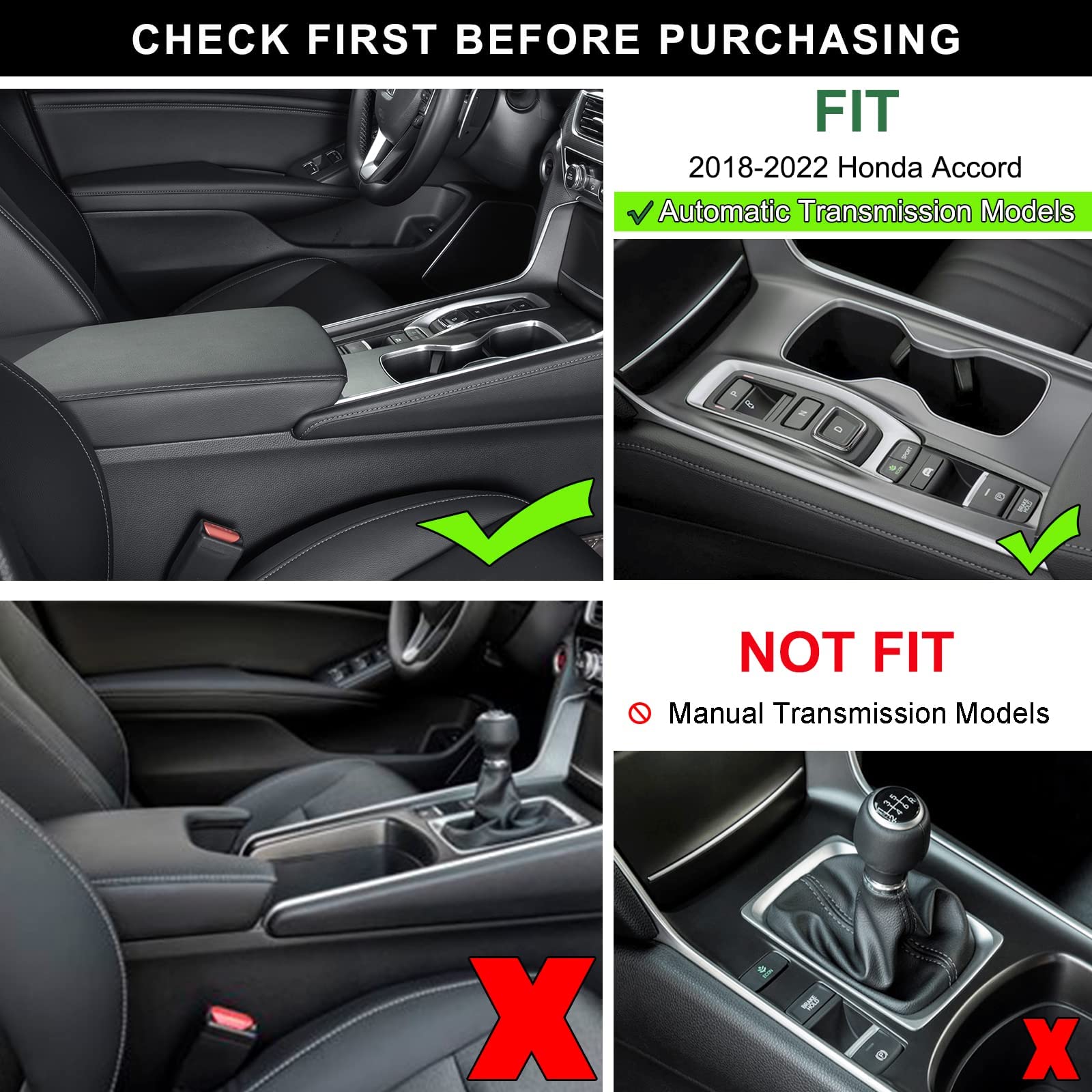 Pimcar Center Console Organizer Compatible With Honda Accord 2018 2019 2020 2021 2022 Abs Plastic Material Armrest Box Insert Tray Pallet Accessories (Not Fit For 2023 Accord) -Black Trim