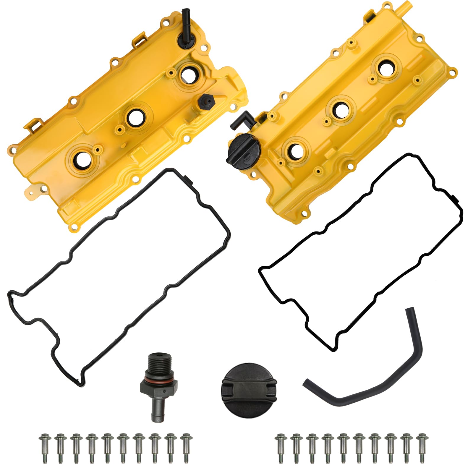 Mitzone Upgrade Aluminum Valve Covers (Yellow) Front& Rear Compatible With 2002-2009 Nissan Altima Maxima Murano Quest Infiniti