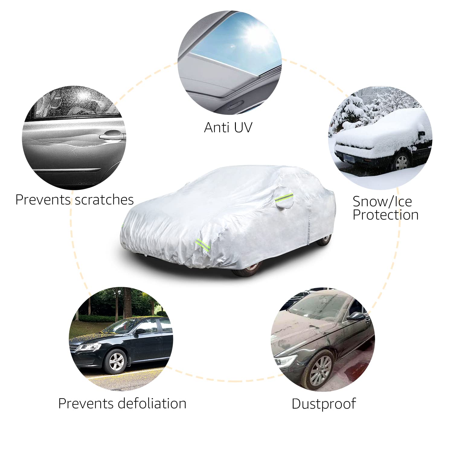 Amazon Basics Silver Weatherproof Car Cover - 150D Oxford, Sedans Up To 180''