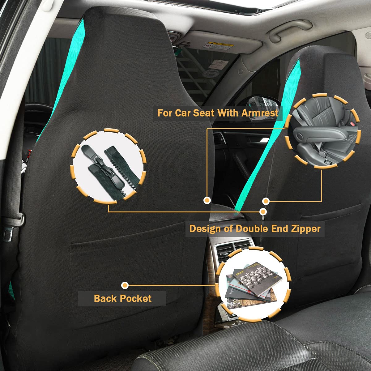 Flying Banner car seat Covers Quality Carbon Fiber Air Mesh Fabric Sport Low High Back Bucket Back Pocket Arm Rest (2 Fronts - H