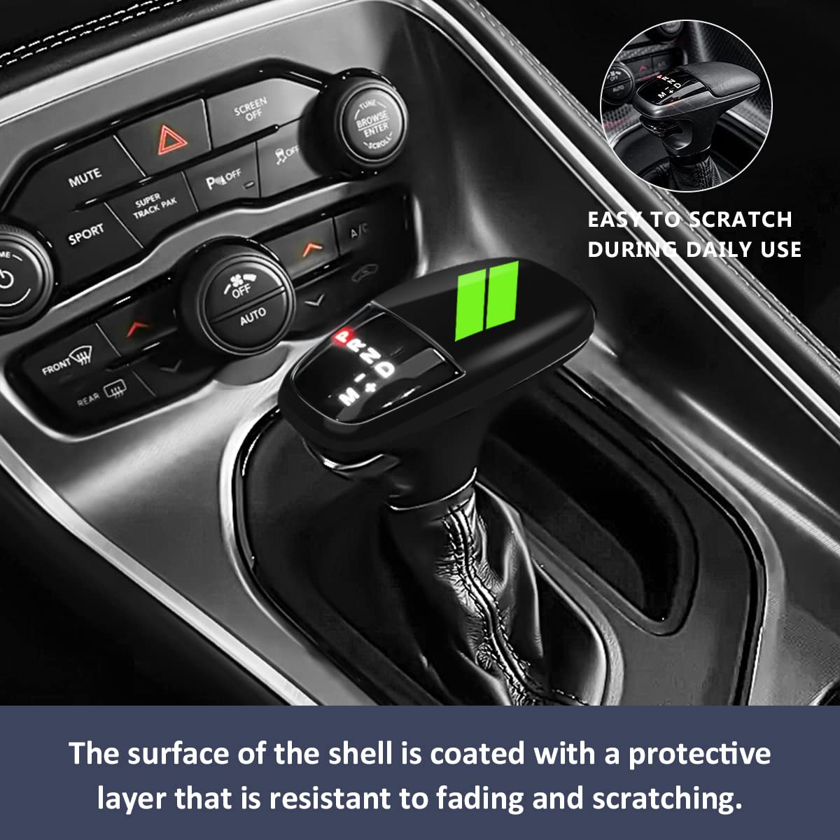 Auovo Gear Shift Knob Trim For Charger Accessories Challenger 2015-2023 / Durango 2016-2024 (Black-Green)
