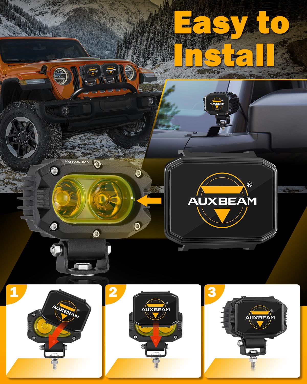 Auxbeam 4 Inch Led Pod Covers, Square Off Road Light Protective Covers, Black Cube Mask Offroad Plastic Light Lens Cover For Tru