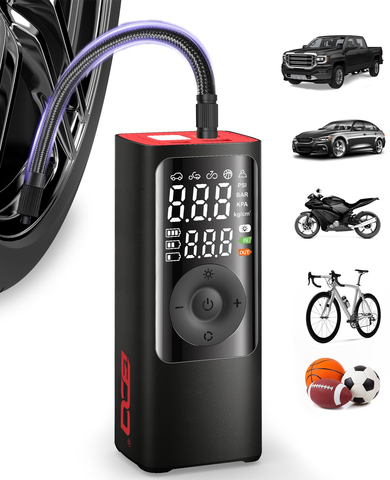 BDO Tire Inflator - Portable Air Compressor, 2.5X Faster 150PSI Cordless Tire Inflator, Tire Air Pump with Dual LCD Display, Aut