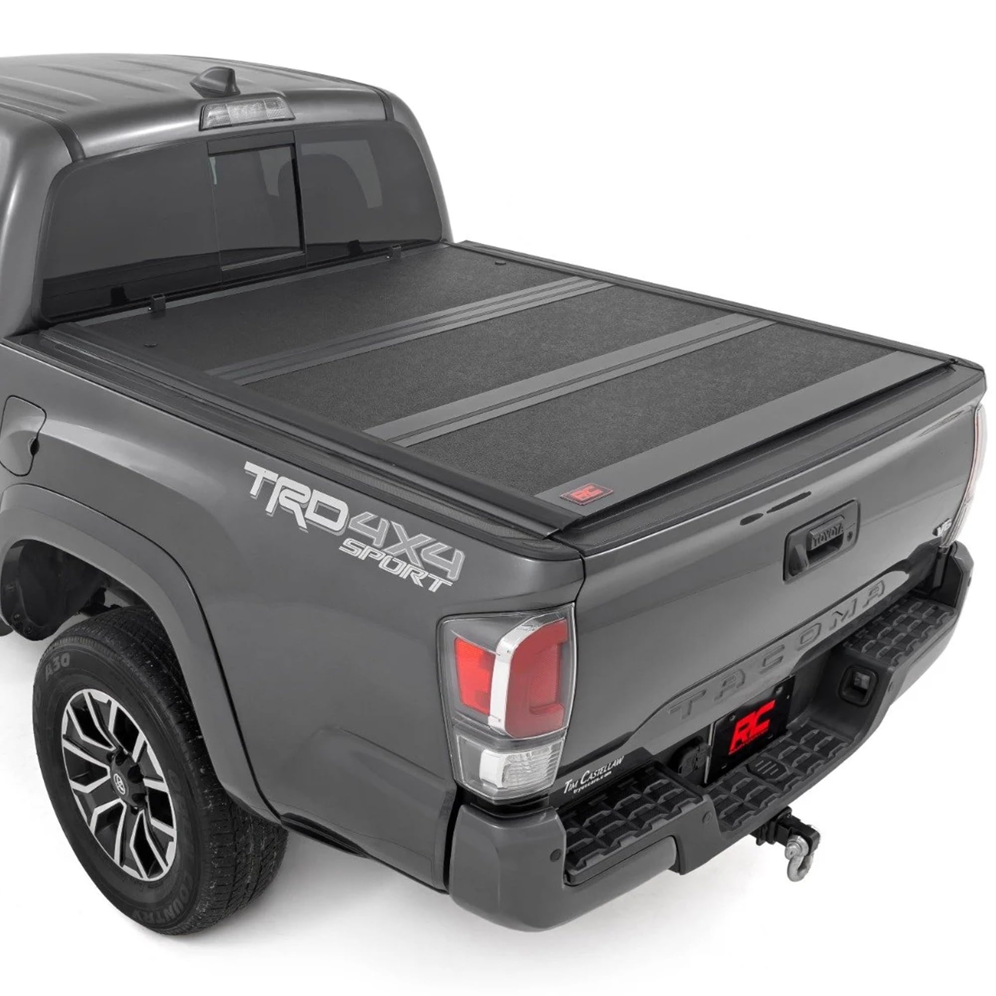 Rough Country Hard Tri-Fold Tonneau Cover for Toyota Tacoma (2016-2023) - Low-Profile Aluminum Truck Bed Cover, Fits 5' Bed (60.