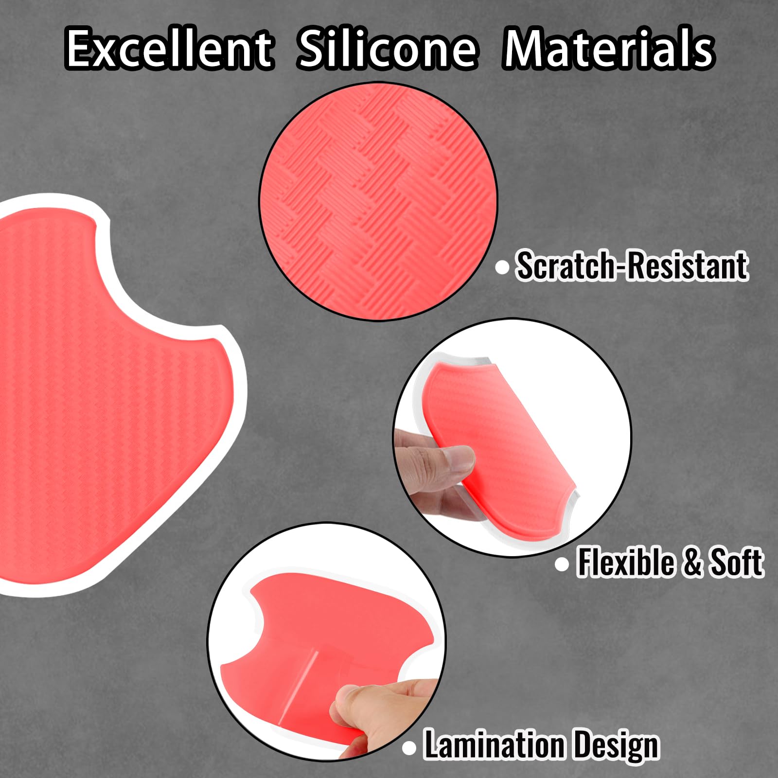 Worcas 4Pcs Universal 3D Carbon Fiber Car Door Handle Paint Scratch Protector Sticker Auto Door Handle Cups Protective Pad(S-Red