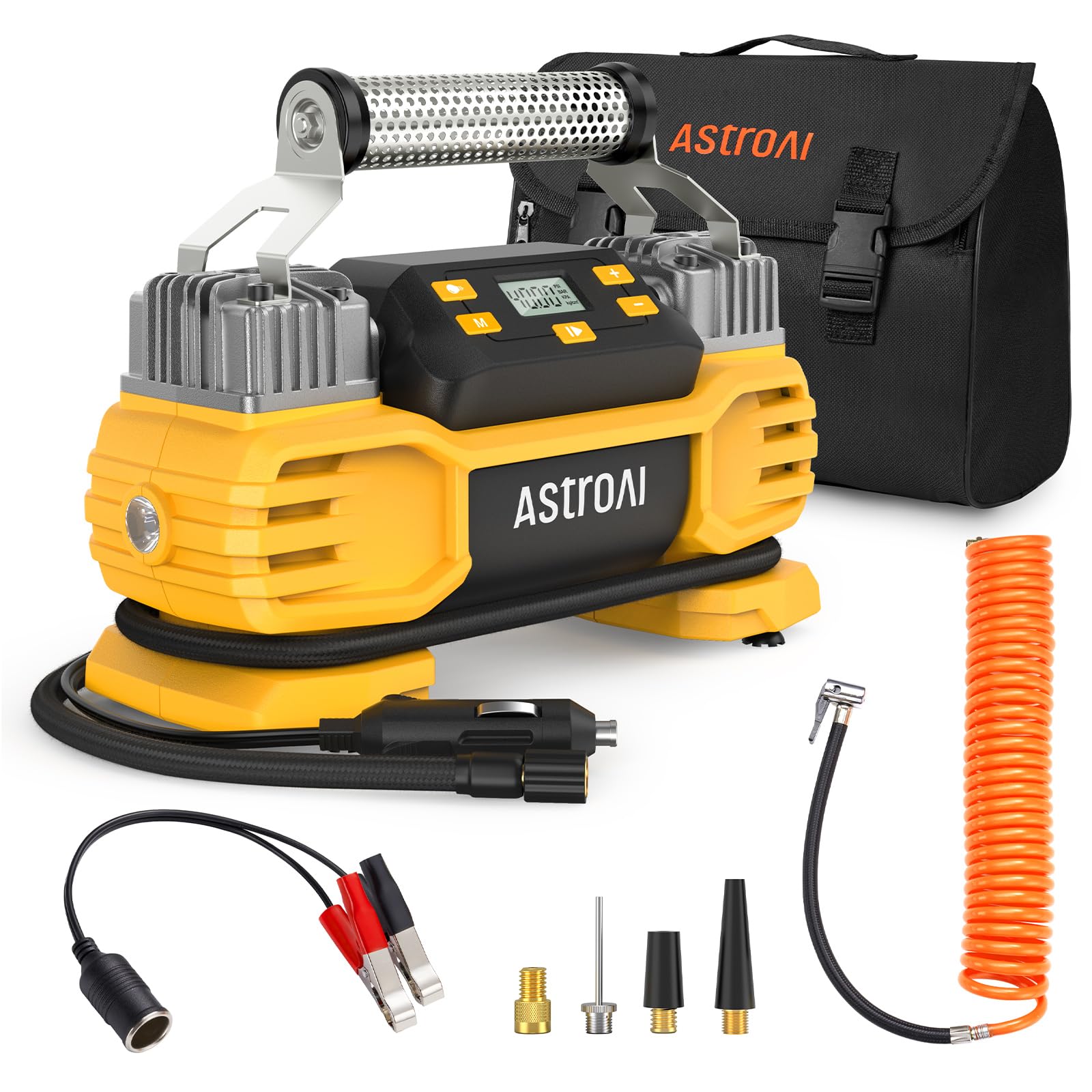 Astroai Portable 160 Psi Heavy Duty Tire Inflator Pump With Screen, Dual Cylinders & Dual Motors, Dual Power Air Compressor For