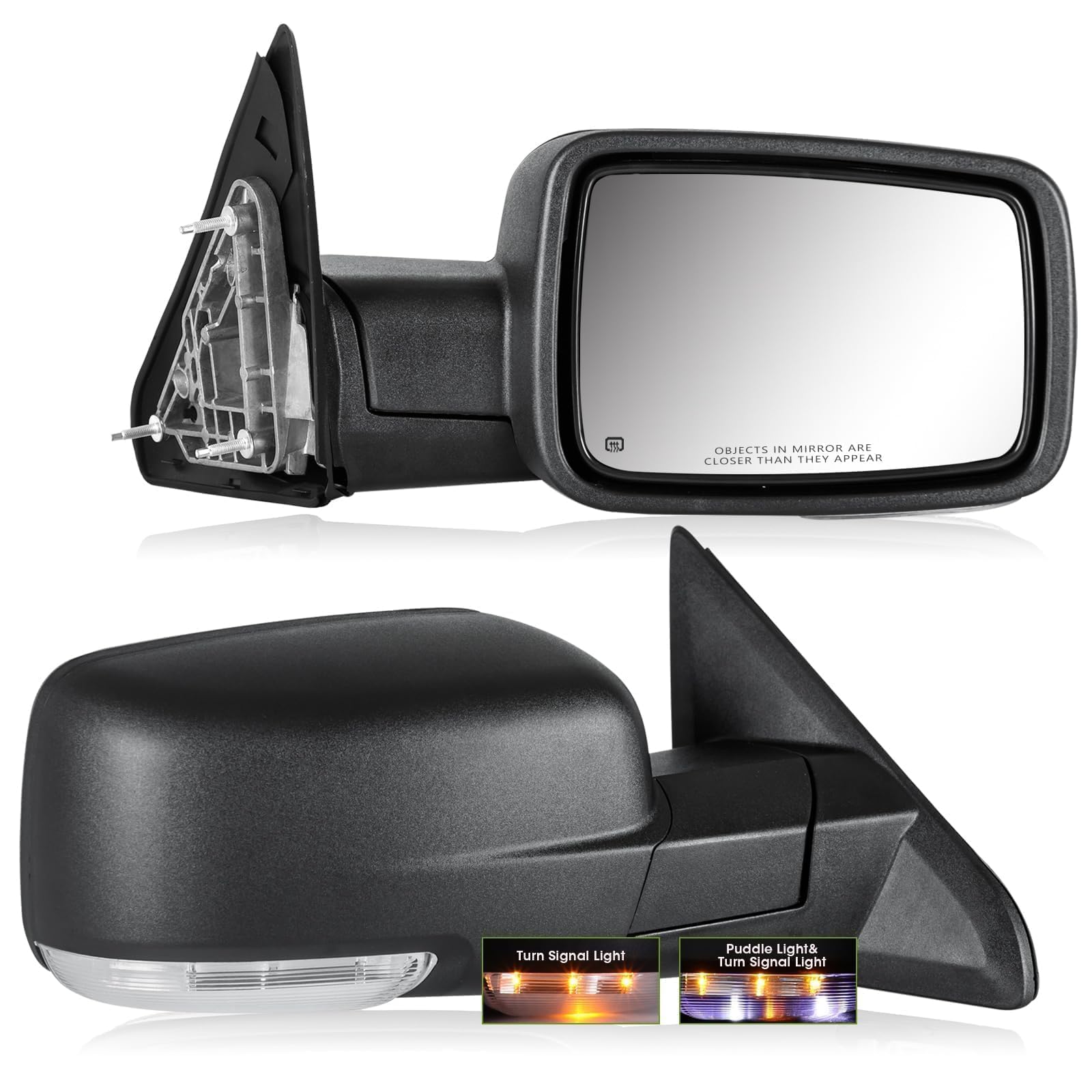 SIZIOM Side Mirrors for 2009-2018 Dodge Ram 1500 2010-2018 Ram 2500 3500 2019-2024 1500 Classic Tow Mirrors with Power Heated Tu