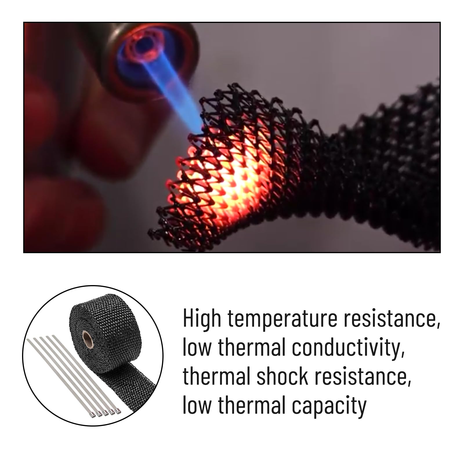 Big-Autoparts 2'' X 16 Feet Exhaust Manifold Fiberglass Heat Wrap Thermal Wrap Tape And Stainless Ties Kit,Black