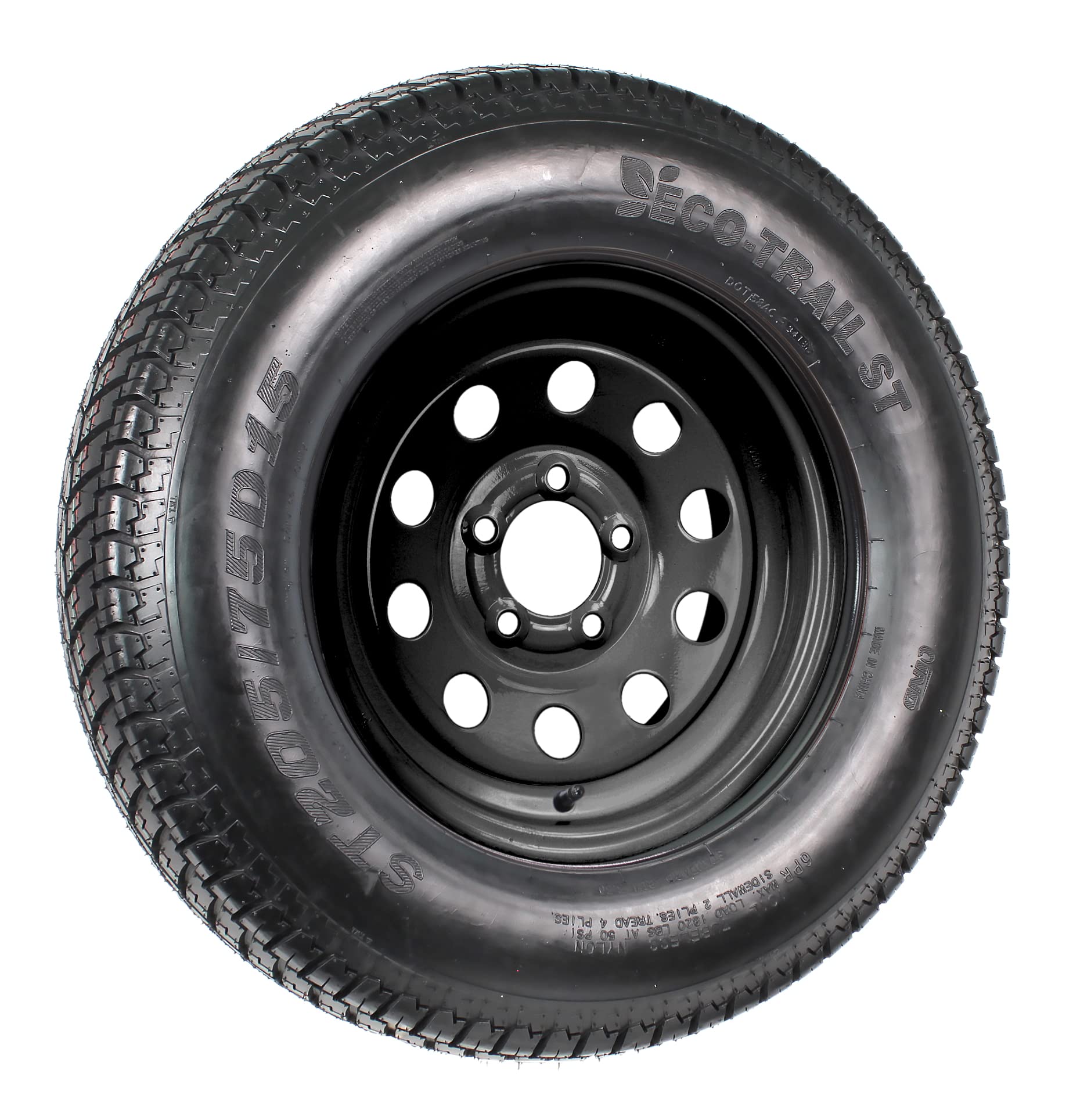 Ecustomrim 2-Pack Trailer Tire On Black Wheel Modular Rim St205/75D15 Load Range C 5 Lug On 4.5-2 Year Warranty W/Free Roadside