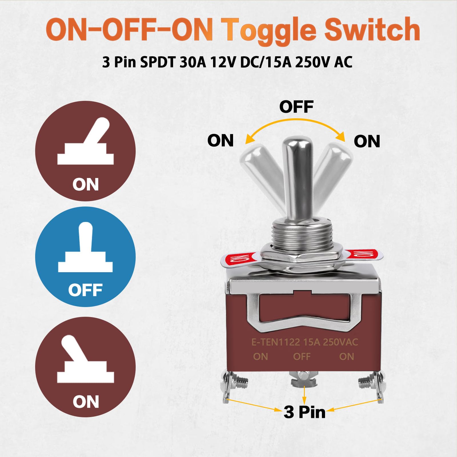 6 Pack Toggle Switch, 3 Pin 12V Dc 30A/250V Ac 15A, Heavy Duty Spdt On Off On Switch, Marine Waterproof Toggle Switch With Boot