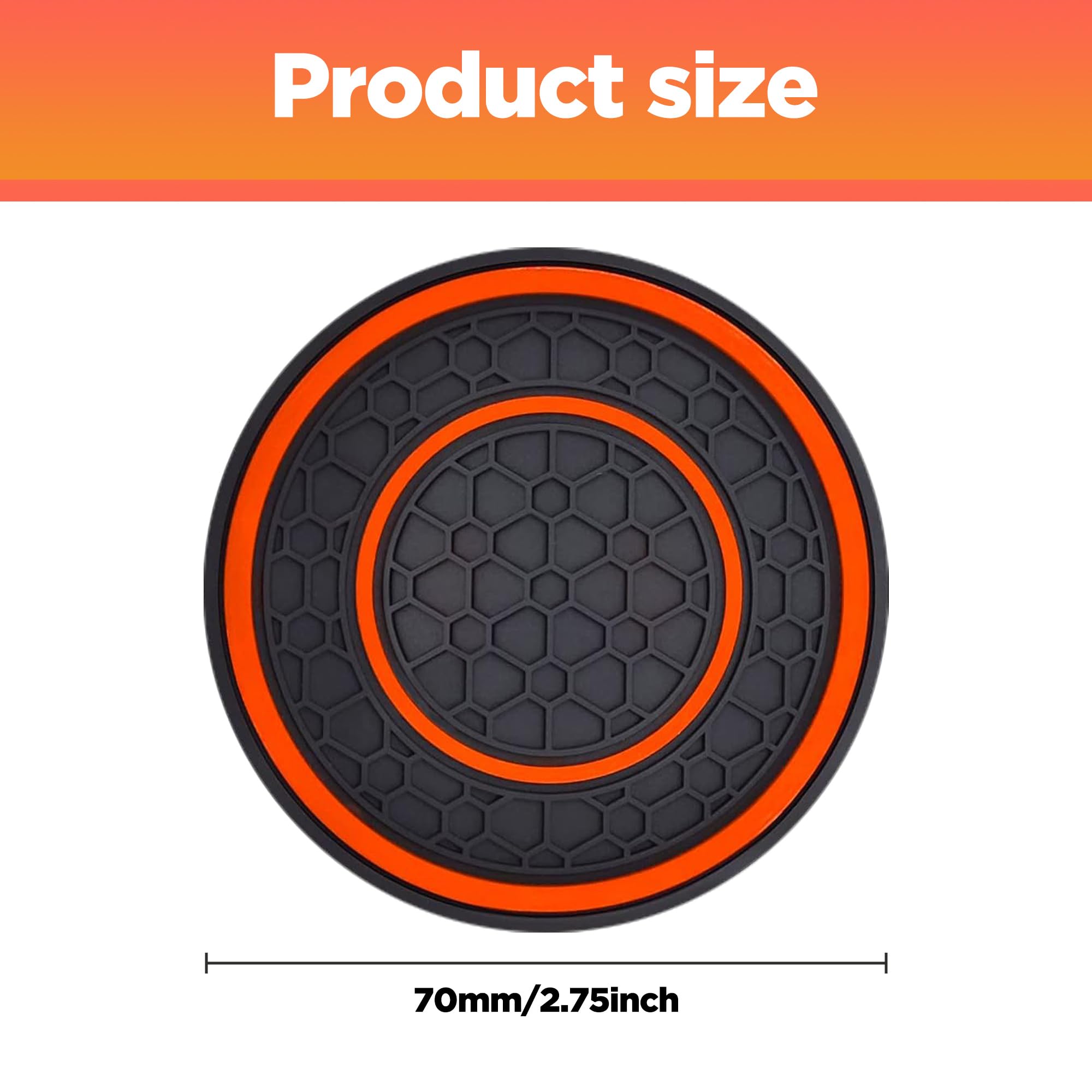 2 Pcs Universal Car Cup Coasters, Non-Slip Anti Dust Mats, 2.75 Inch, Suitable For Most Car Interior (Orange)