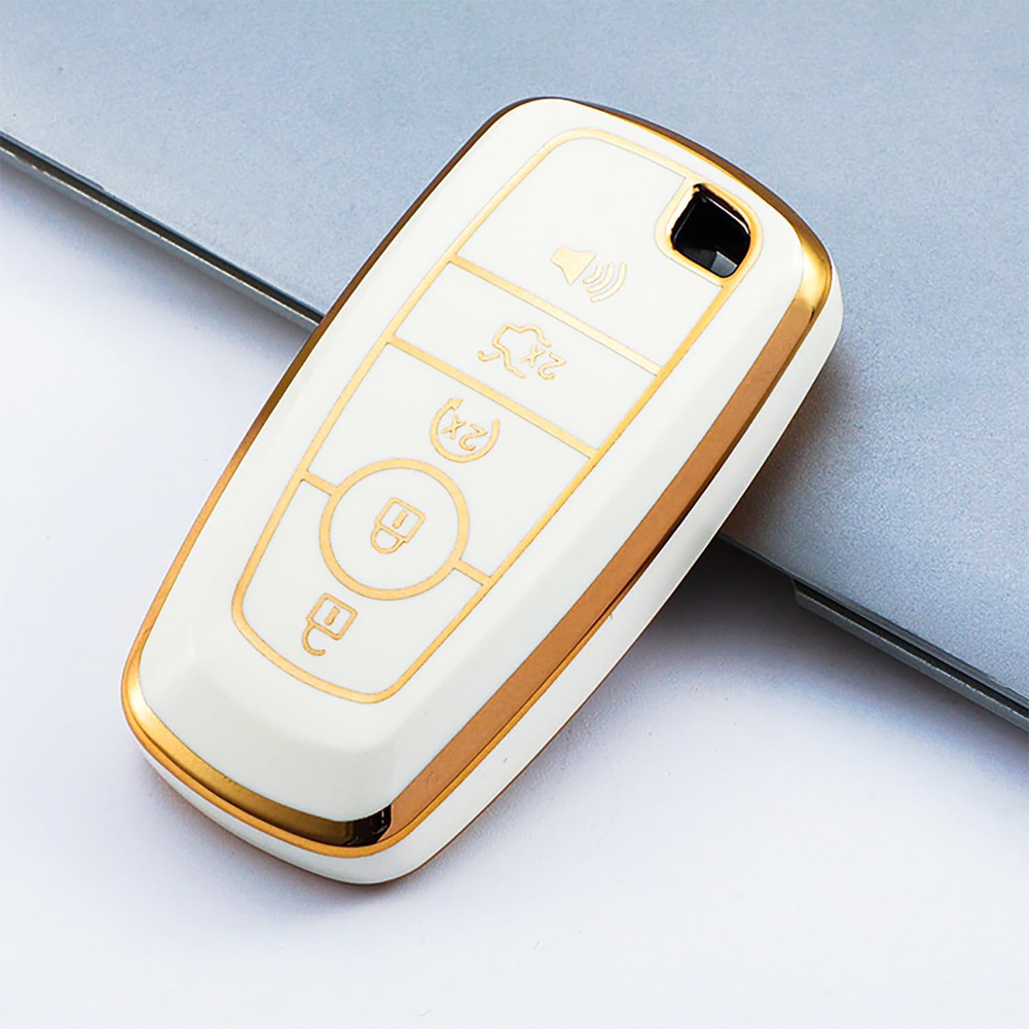 OLLEN Key Fob Cover with Bling Ring, Fit for Ford Fusion Escape Expedition Explorer Edge Maverick Mustang Ranger F150 F250 F350