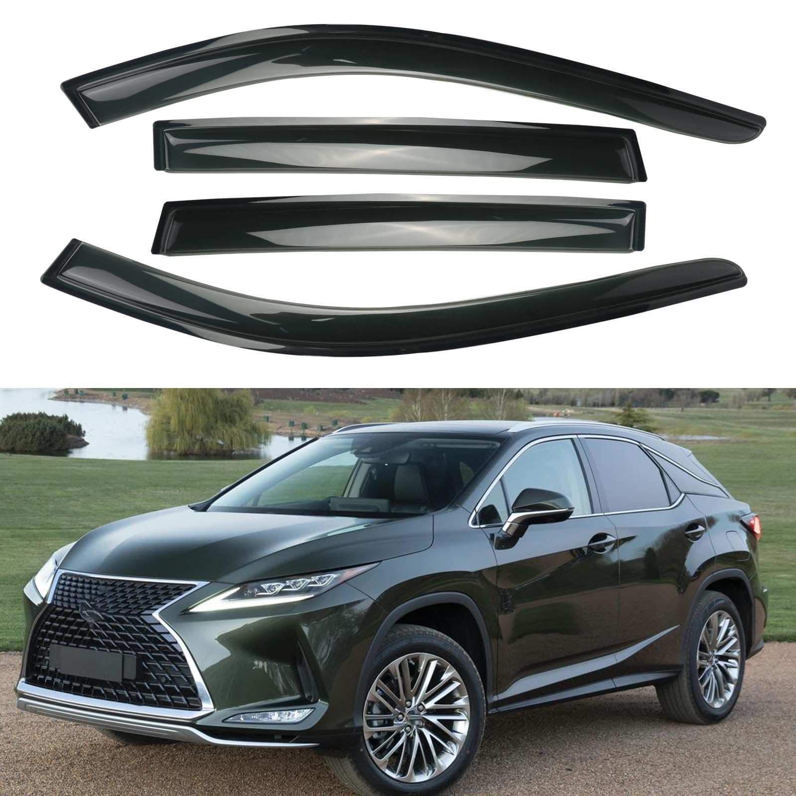 AOKAILI Rain Guards Window Visor Compatible with 2023-2024 RX350/RX500h,4Pcs Dark Smoked Sun Window Deflectors