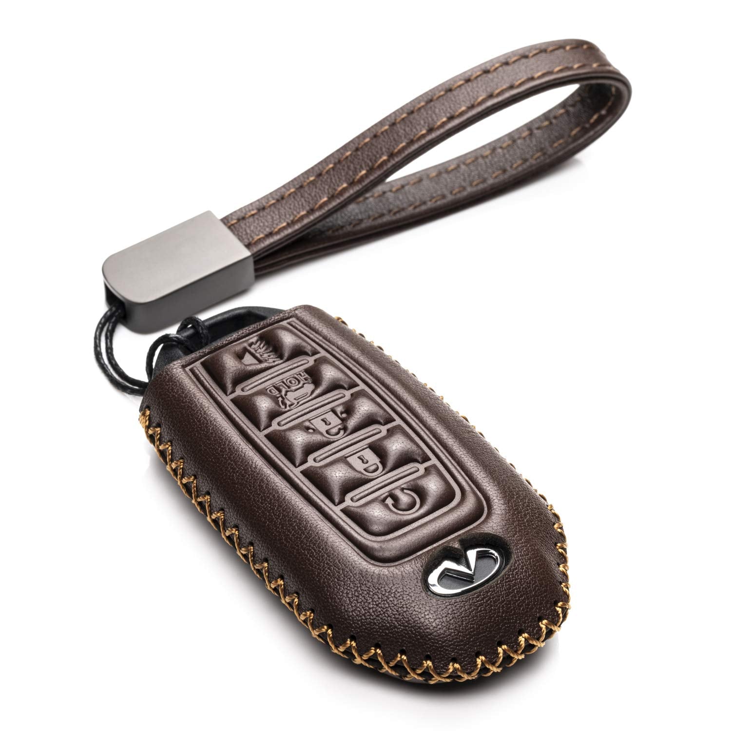 Vitodeco Leather Smart Key Fob Case Cover Protector Compatible for 2018 - 2025 Infiniti QX60, QX50, 2022 - 2023 Infiniti Q50, Q60, 2023-2025 Infiniti QX55 (5-Button, Brown)