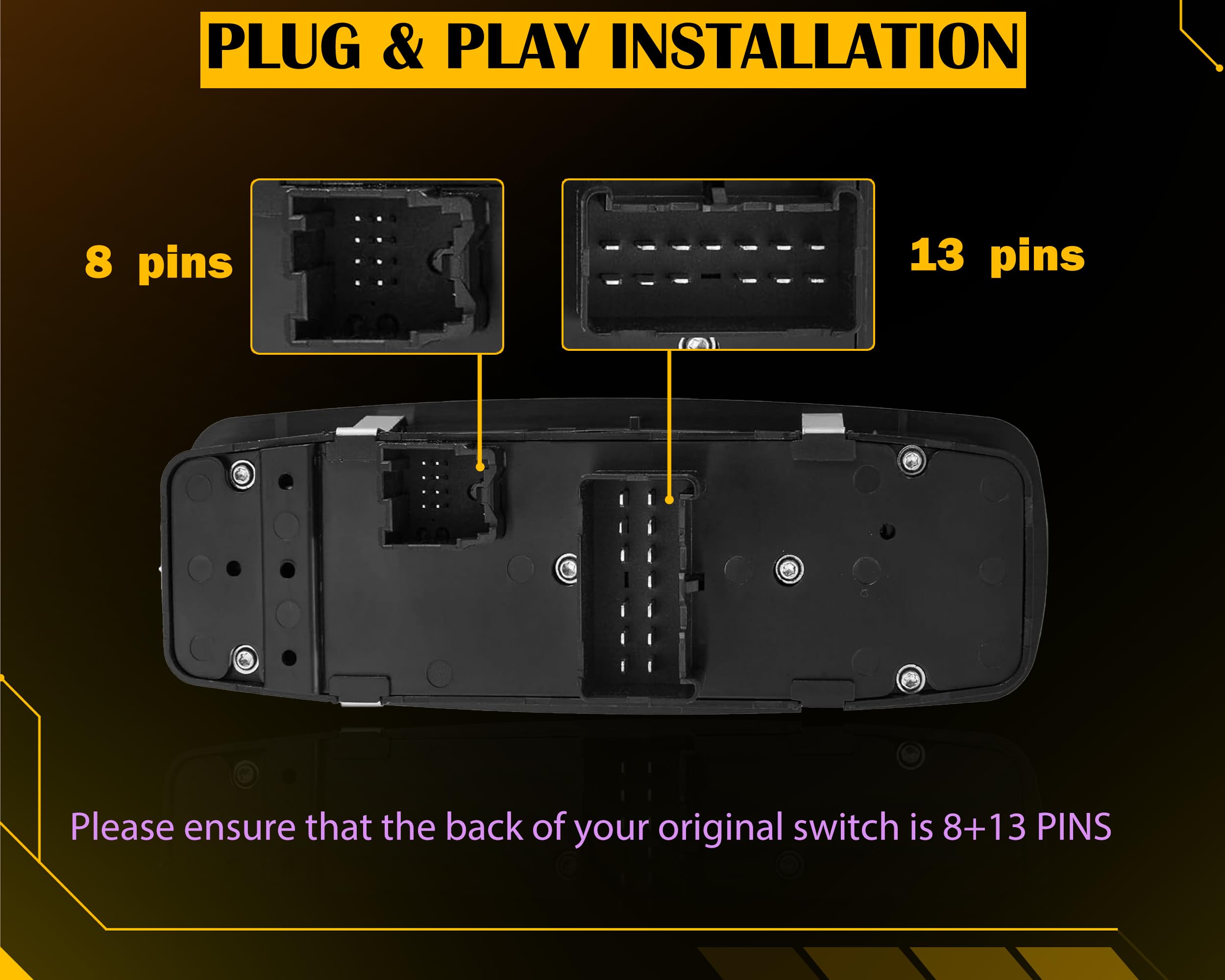 Zaposts 8 + 13 Metal Pins.Master Power Window Switch Fits For 2008-2012 Jeep Liberty & Dodge Nitro,2009-2010 Dodge Journey,4602632Ab 4602632Ad 4602632Ac Driver Side Control Switches(Green Light)